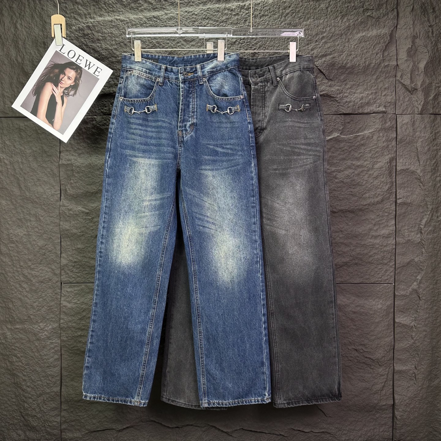 Gucci Horsebit-detail Denim Pants in Dark Grey