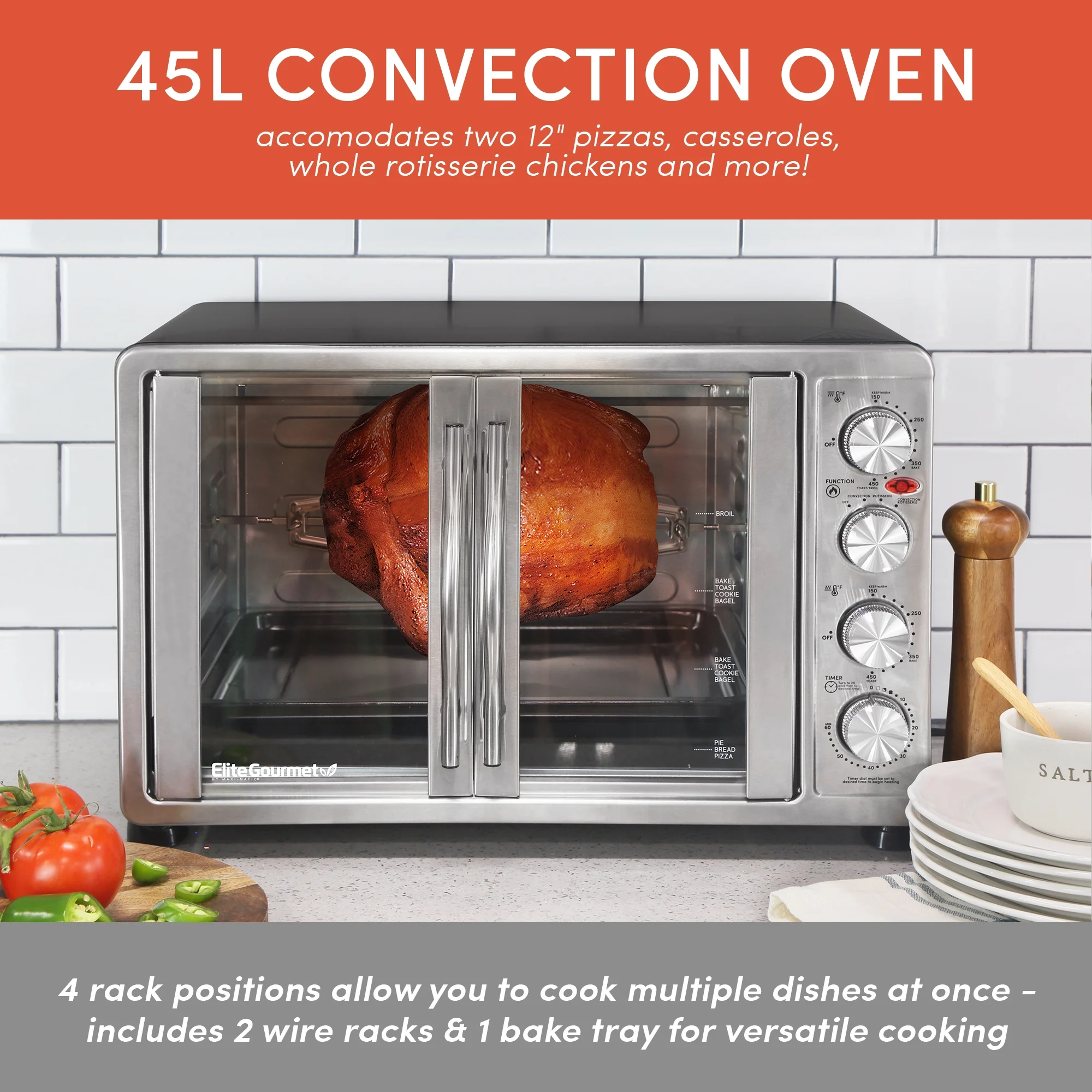 Elite Platinum Double Door Countertop Microwave Oven in Stainless Steel