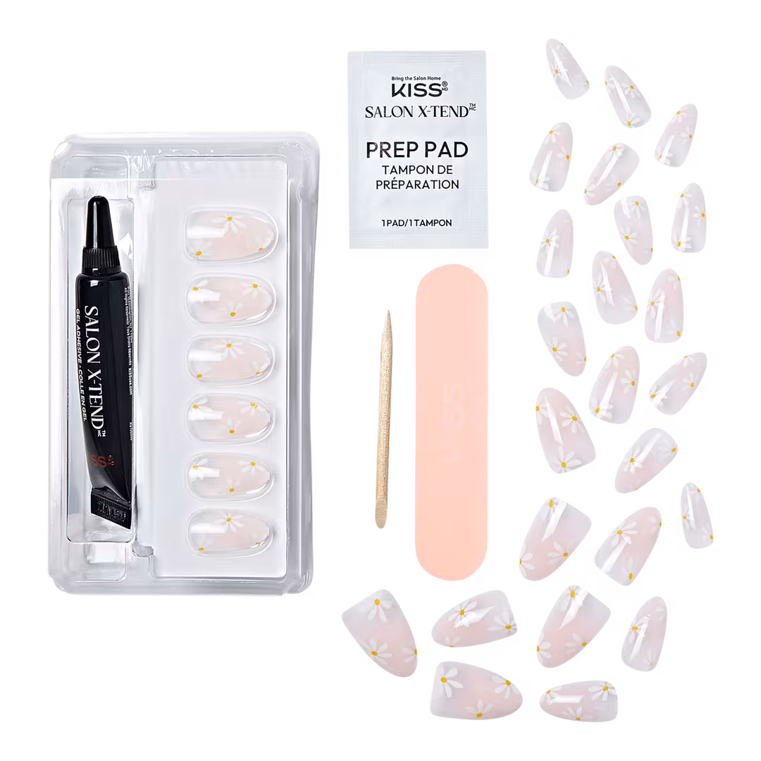 Kiss  Salon X-tend Medium Almond Press On Nails LED Gel Nails, Red Flags