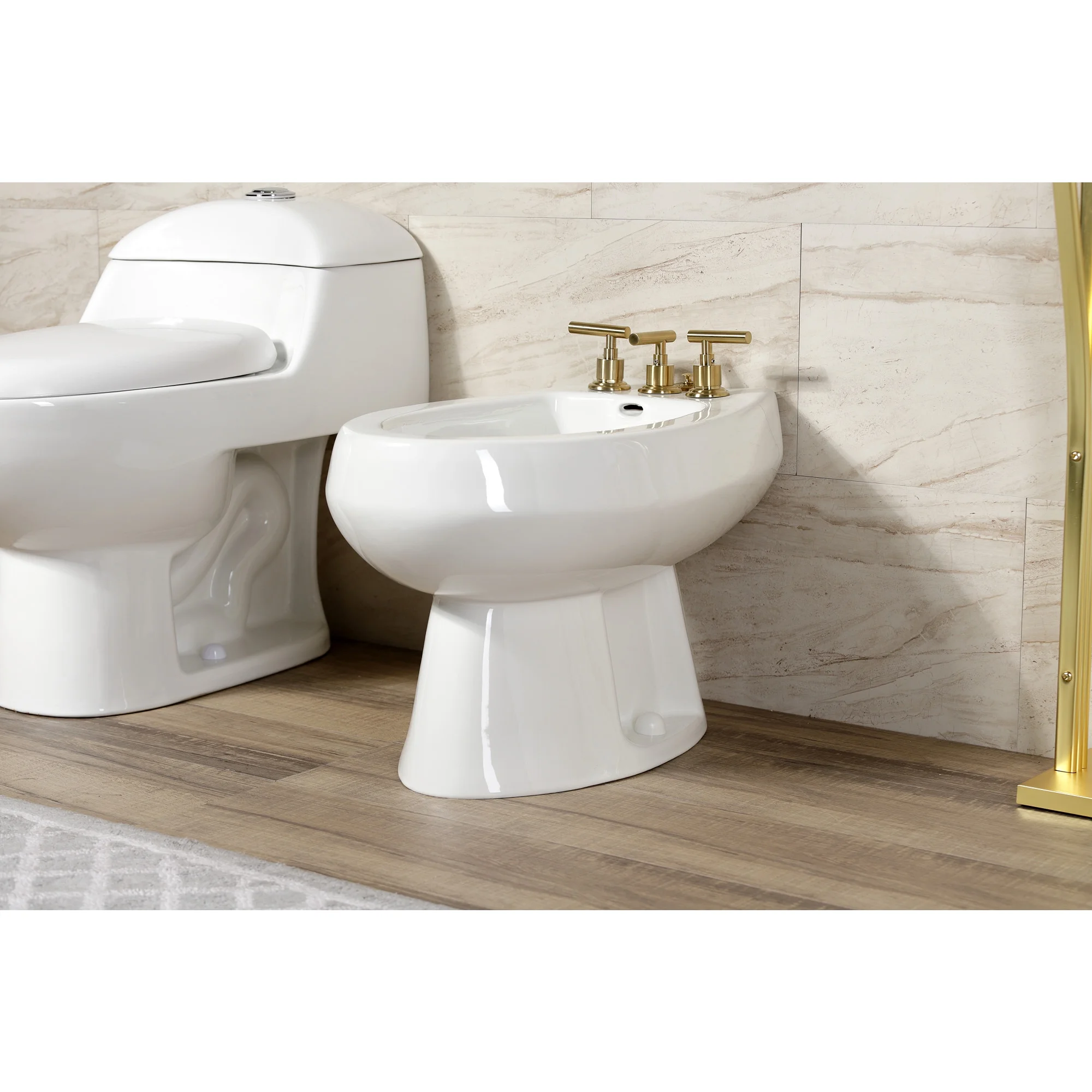 Kingston Brass KB6327CML Manhattan Three-Handle Bidet Faucet with Brass Pop-Up, Brushed Brass
