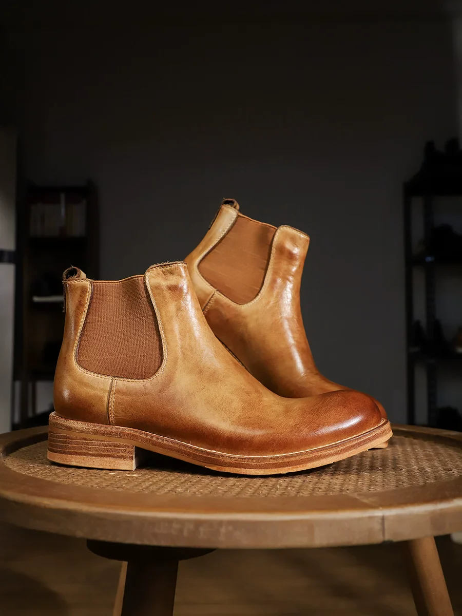 Handmade Washed Vegetable Tanned Cowhide Boots