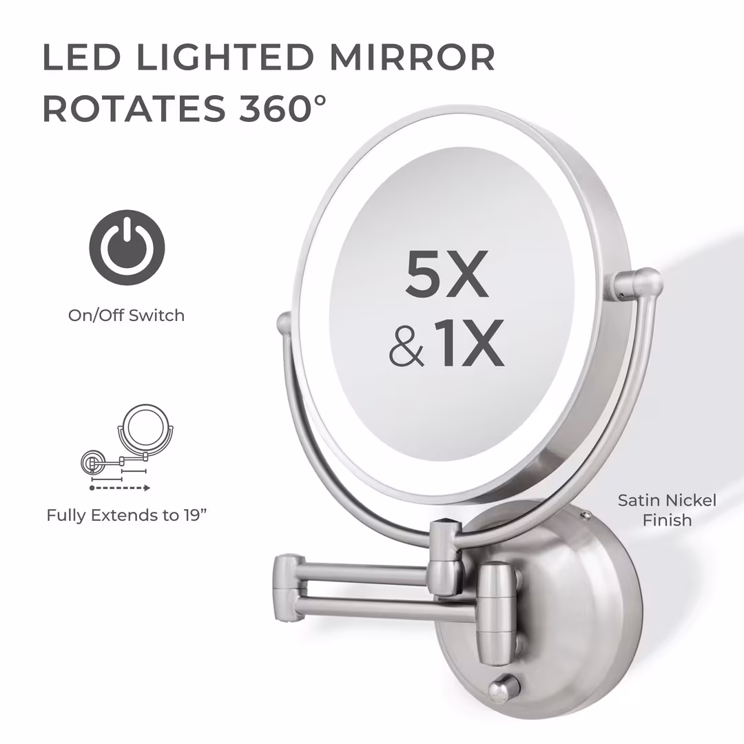 Zadro  Lighted Wall Mounted Makeup Mirror with 5X/1X Battery/Cord