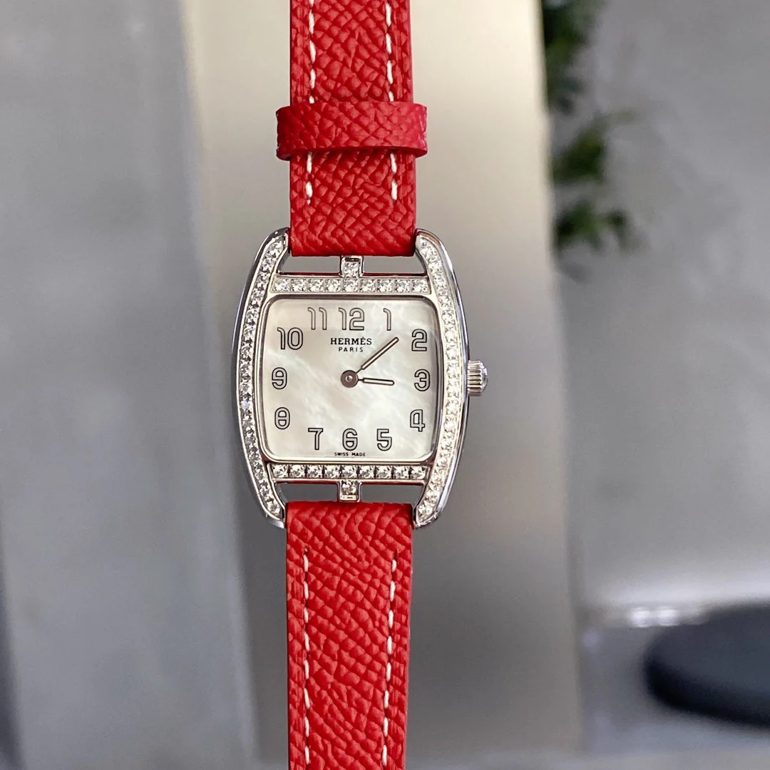 Hermes Watch Paris CAPE COD 26 SILVER MOP DIAL DIAMOND BEZEL LEATHER Watch