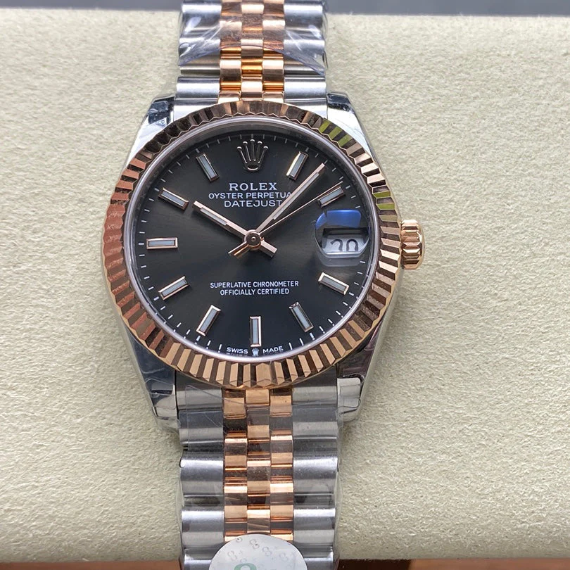 Rolex Watch Datejust 31mm Pink Gold Steel Dark Grey Dial