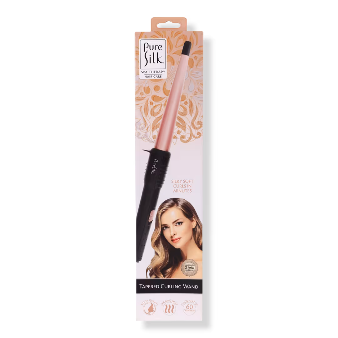 Pure Silk  Tapered 0.75-1.25 Inch Tourmaline Ceramic Coated Plates Barrel Curling Iron Wand