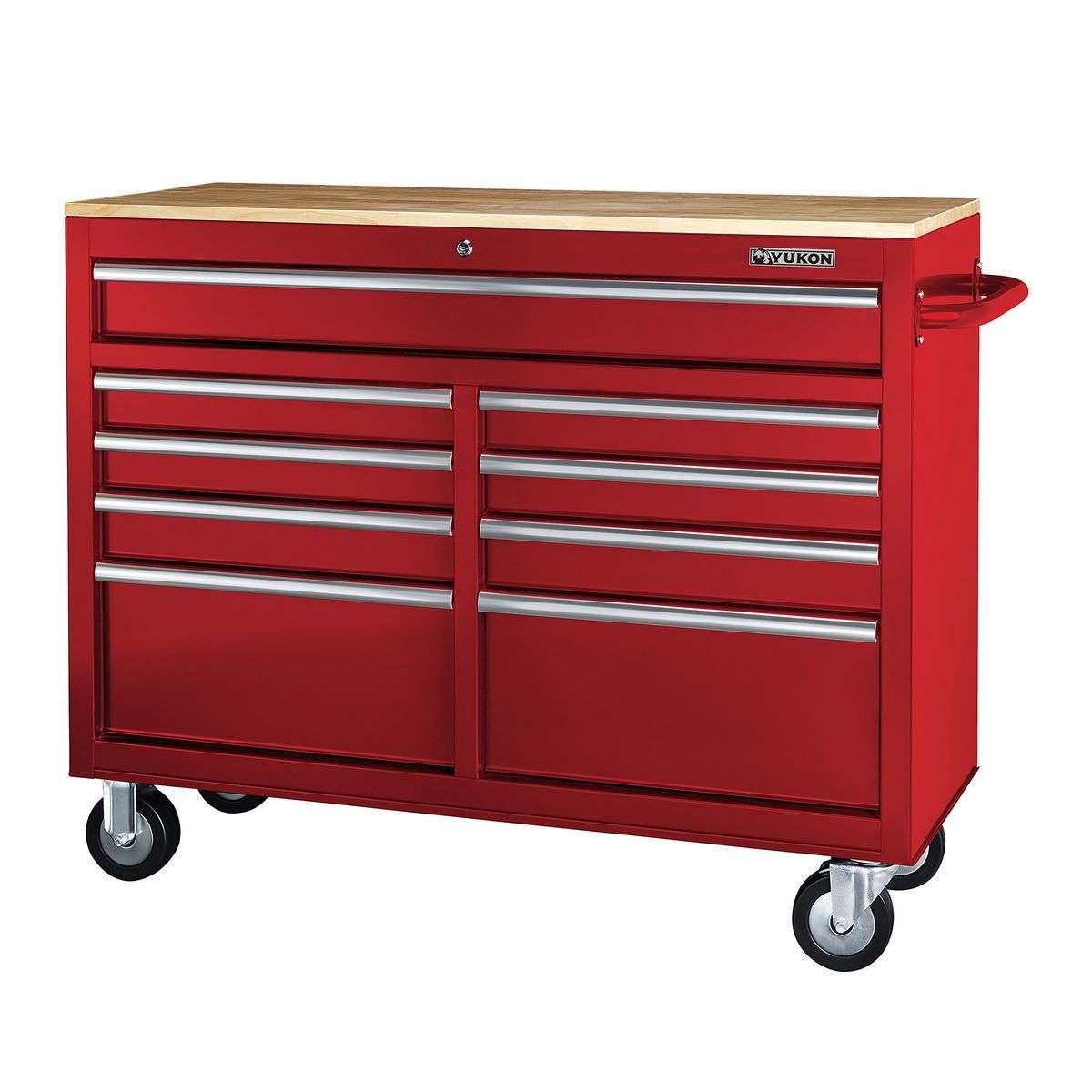 YUKON 46 in., 9-Drawer Mobile Storage Cabinet with Solid Wood Top, Black