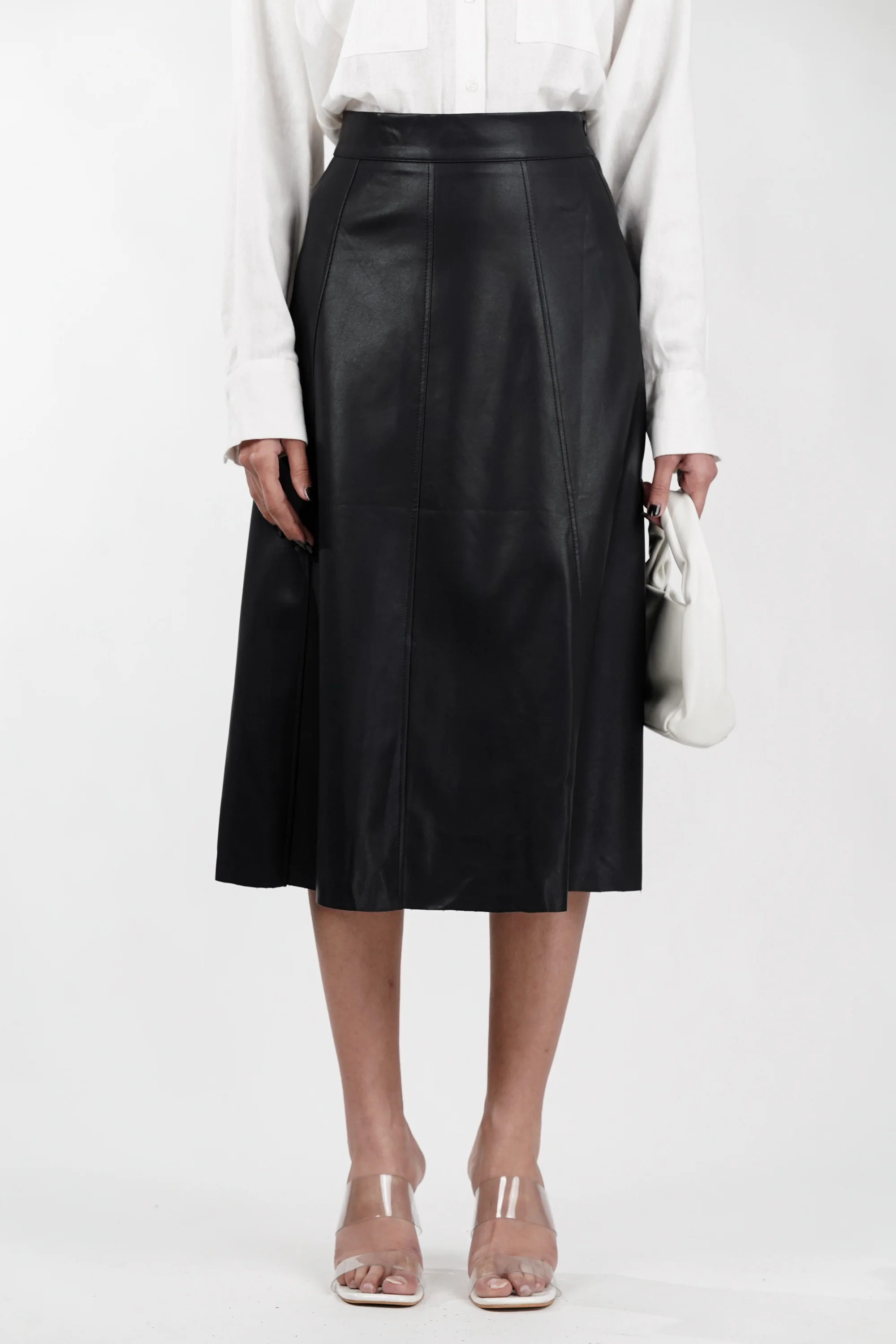 Black Panelled Edge Leather Skirt