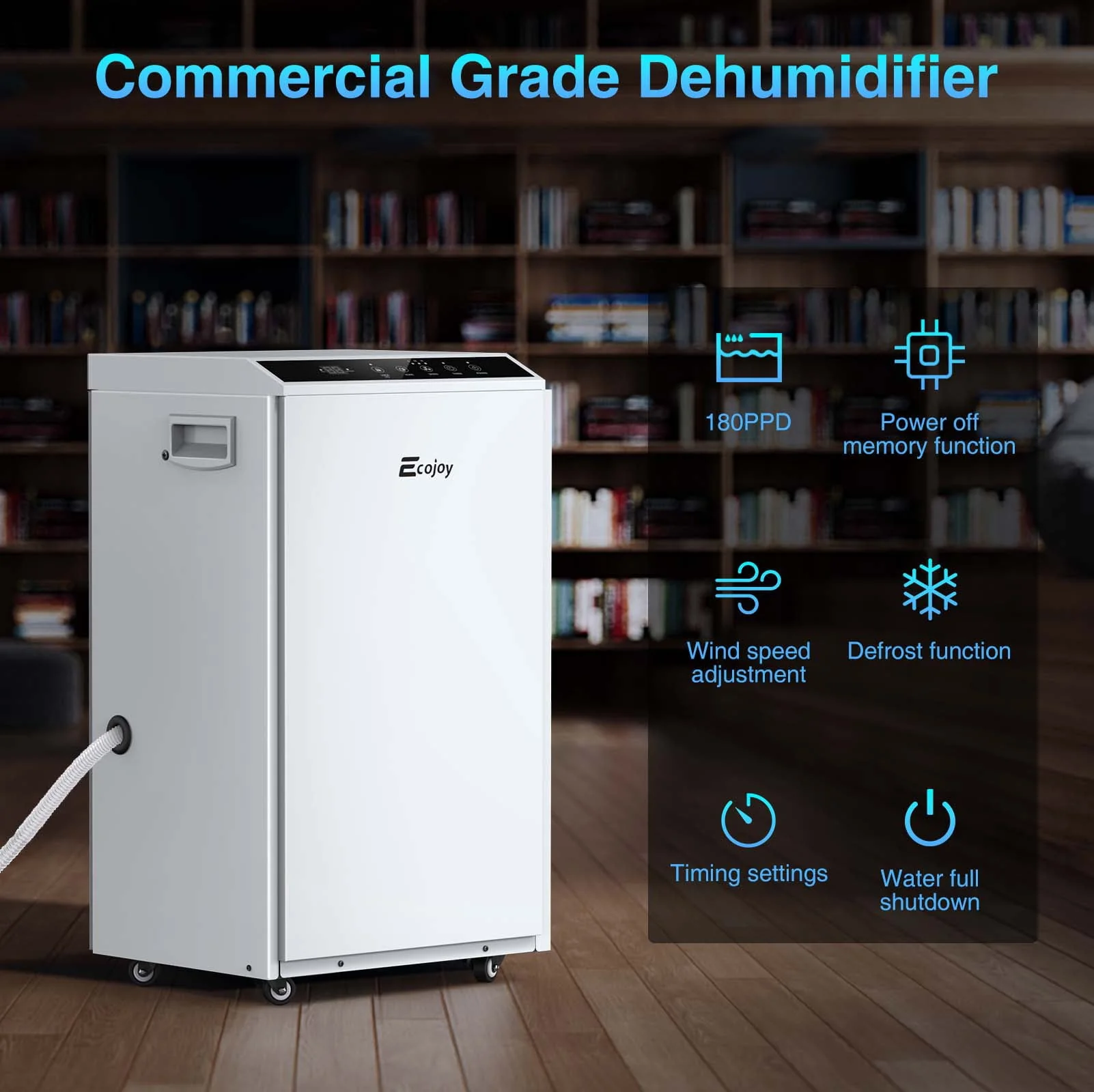 Rocita Dehumidifiers for Basements with Drain Hose, 180 Pints Commercial Dehumidifiers with 2.11 Gal. Water Tank Space Up to 2300 Sq Ft
