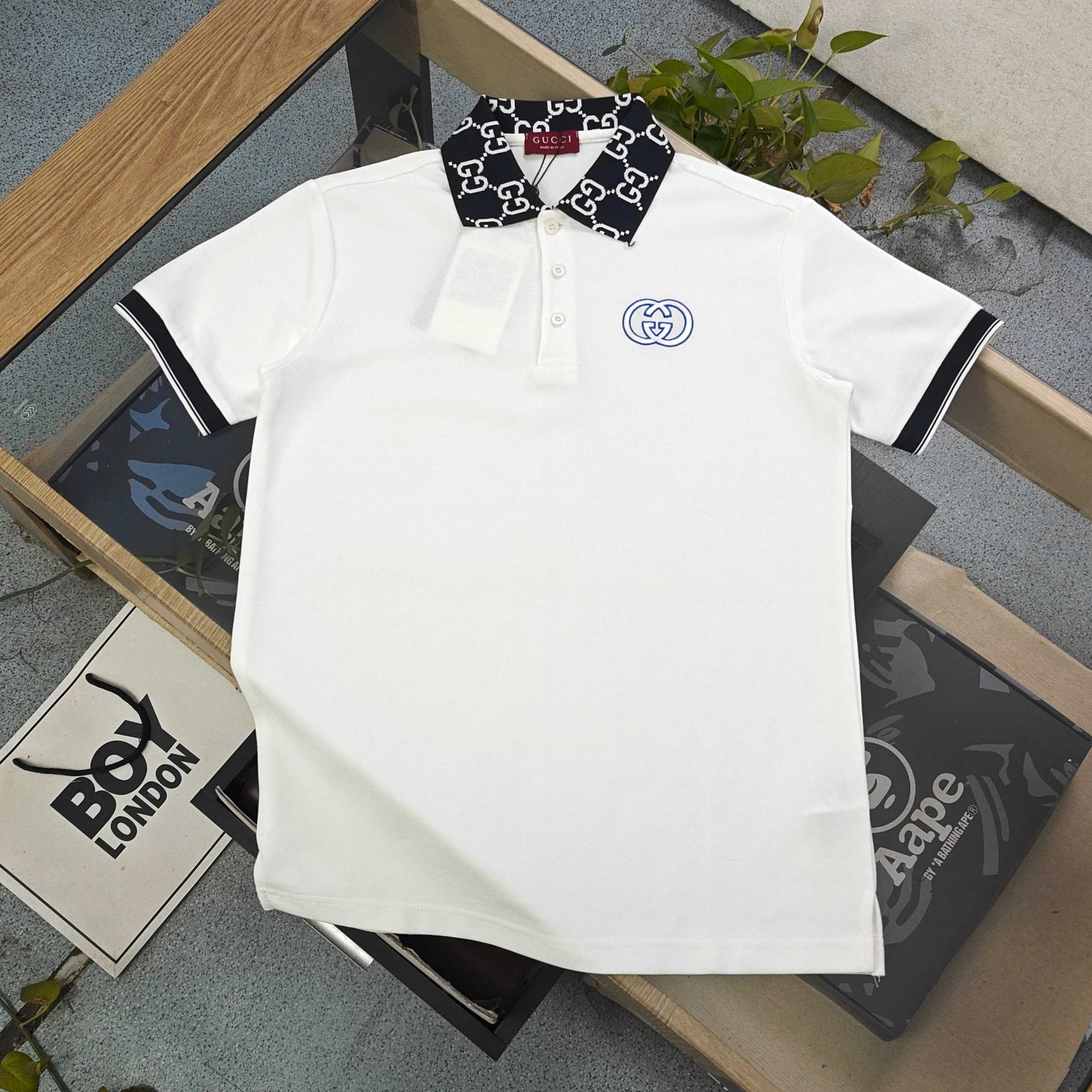 Gucci GG Monogram Collar Polo Shirt