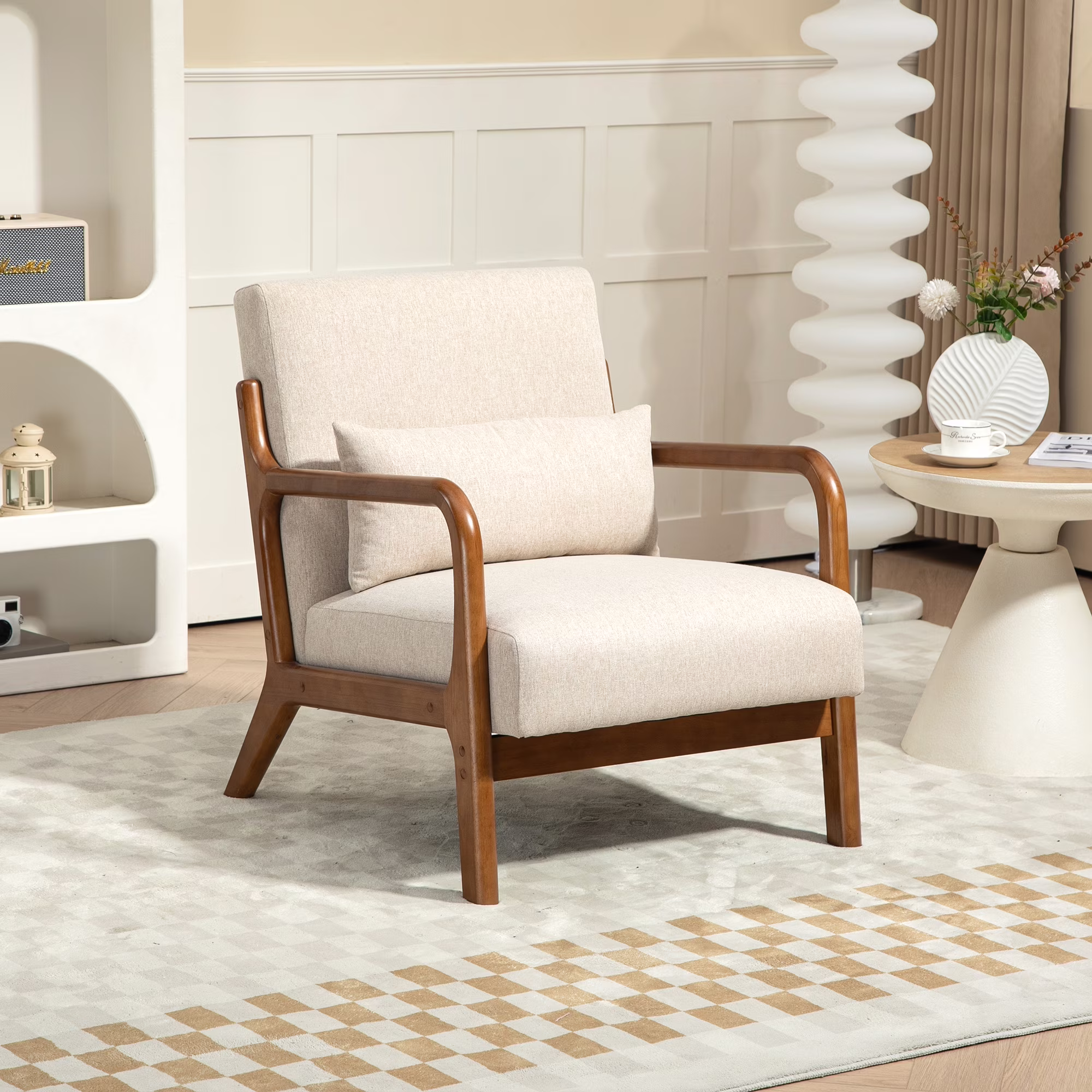 Mainstays Wood Arm Accent Chair, Beige