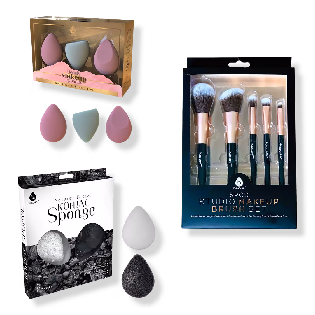 PURSONIC  Makeup Sponges, Konjac Sponge Duo & Studio Brush Set