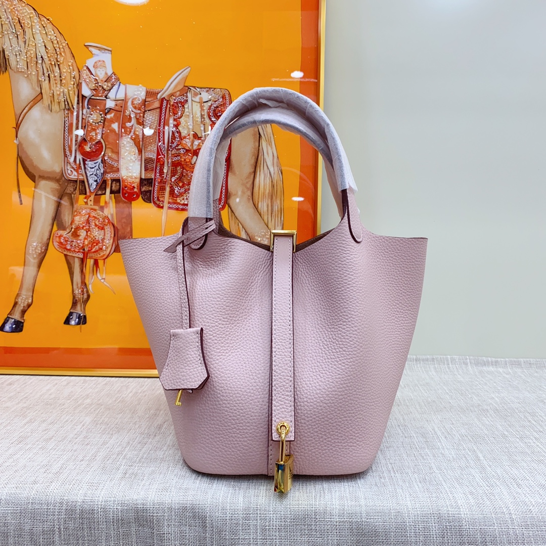 Hermes Clemence Picotin Lock Bag Golden Hardware-Light Pink Bag