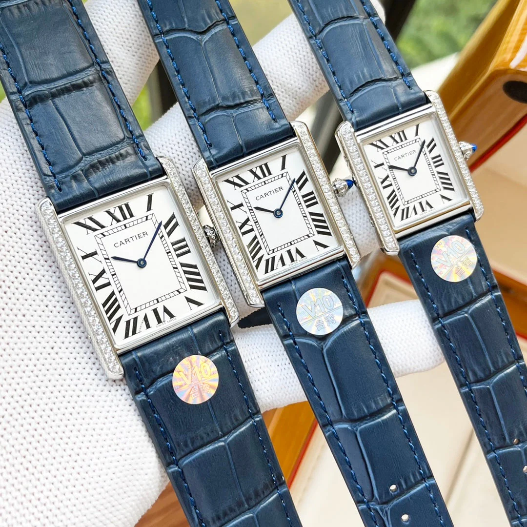 Cartier Watch TANK MUST SILVER CASE DIAMOND BEZEL LEATHER