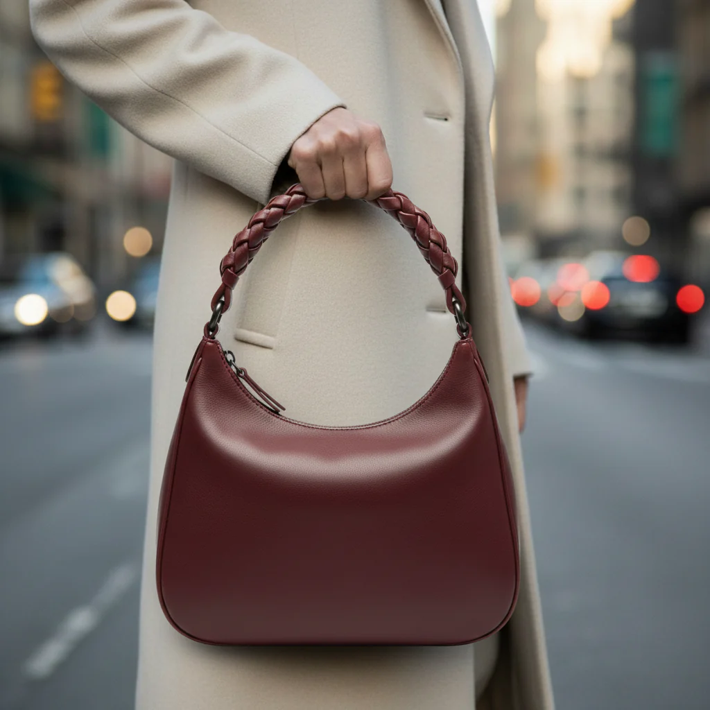 Burgundy Woven Handle Hobo