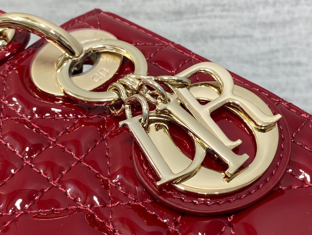 Dior patent leather Lady Dior bag cherry red High-quality
