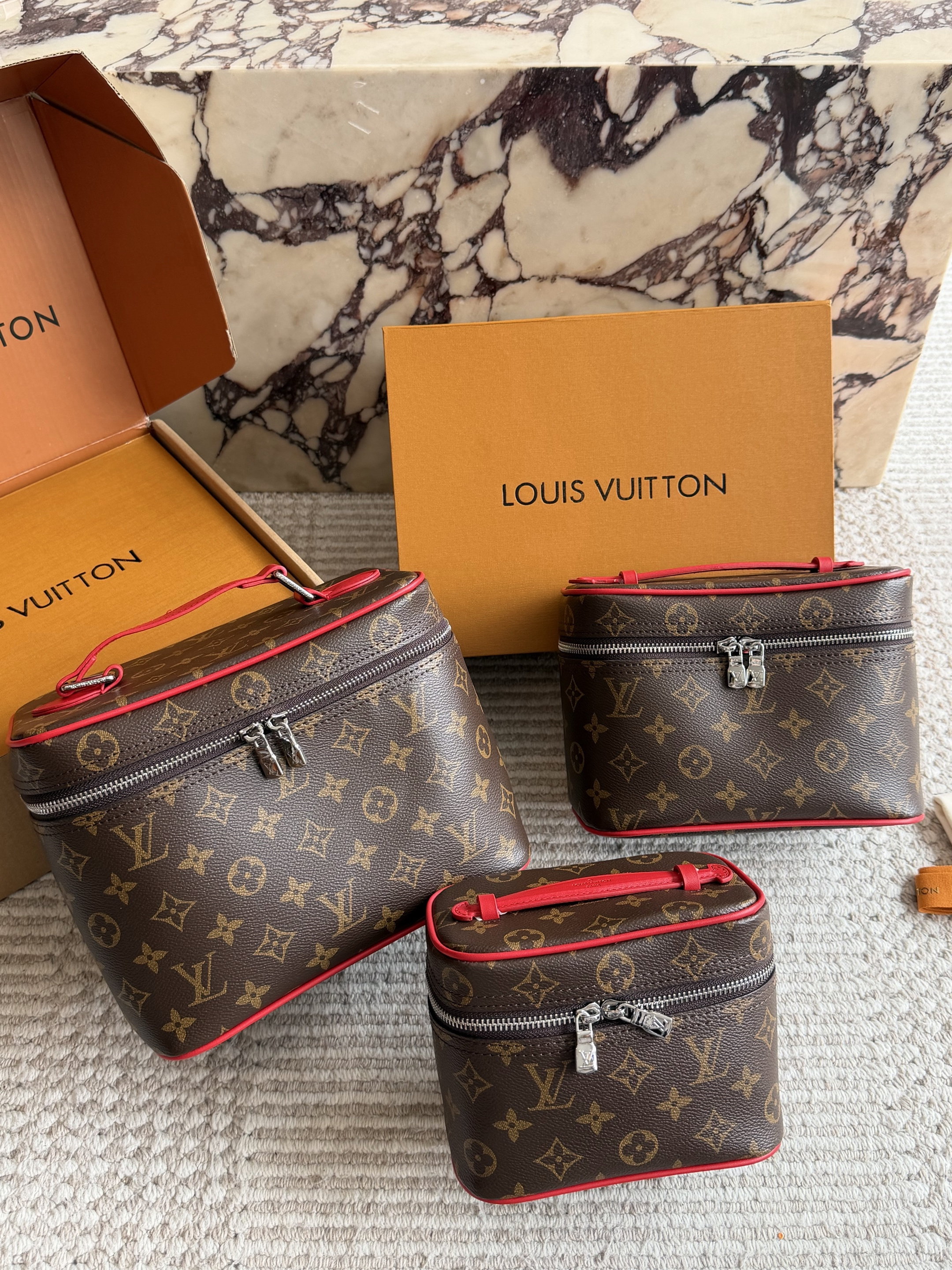 LV Red Trim Nice Vanity Case Box Monogram Coated Canvas Shoulder Top Handle Bag