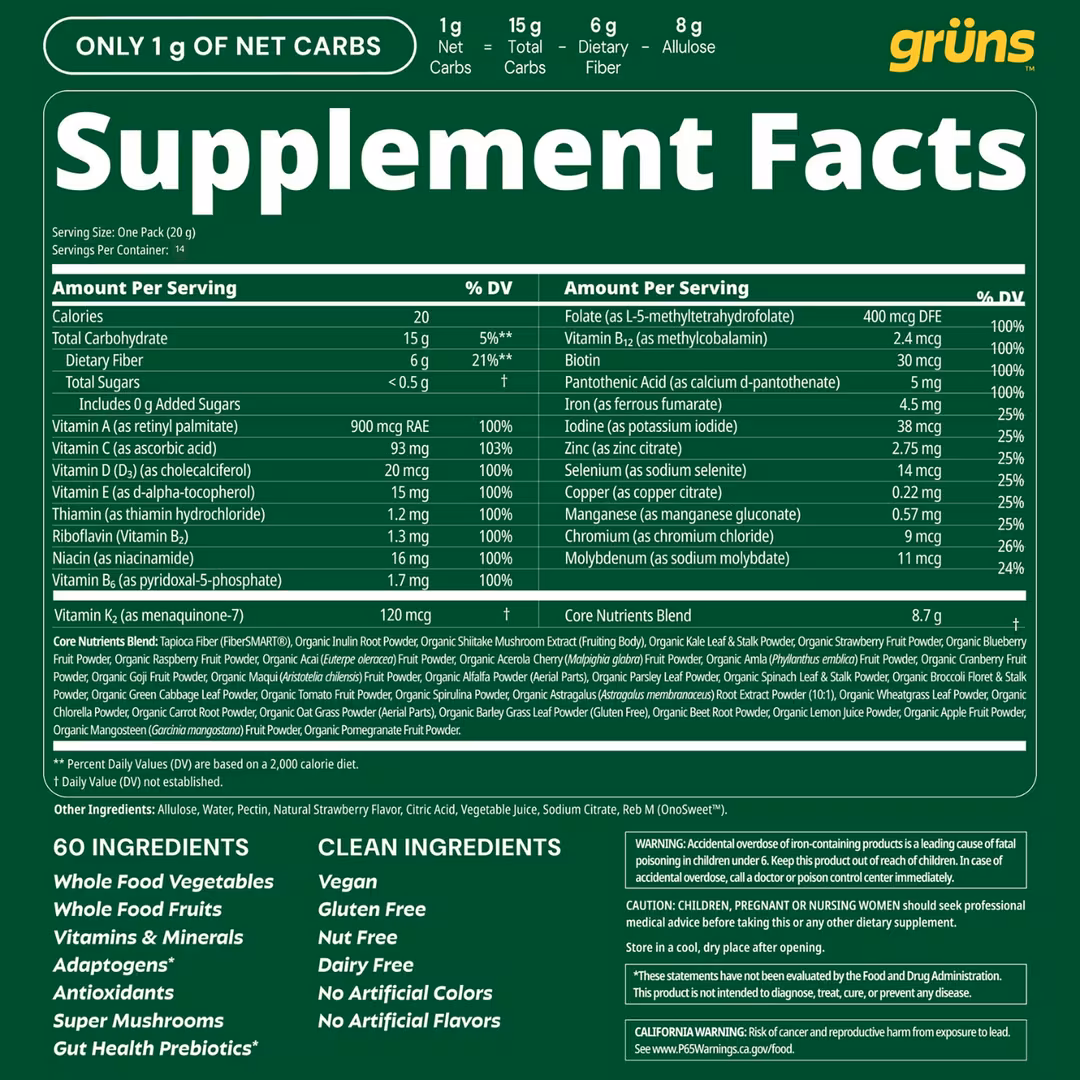 Grüns  Adults Sugar Free Superfood Greens Multivitamin Gummies