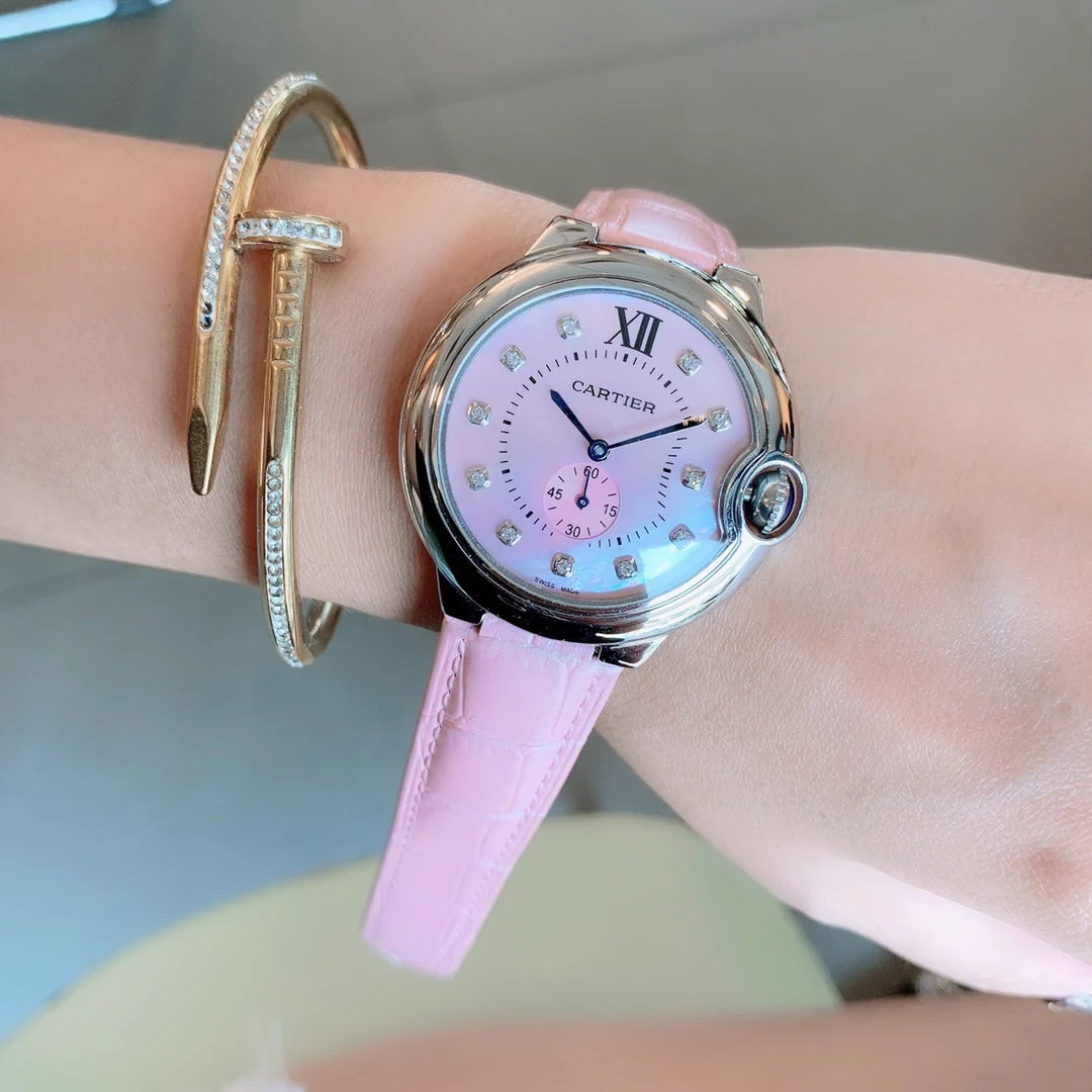Cartier Watch BALLON BLEU DE CARTIER PINK DIAL LEATHER