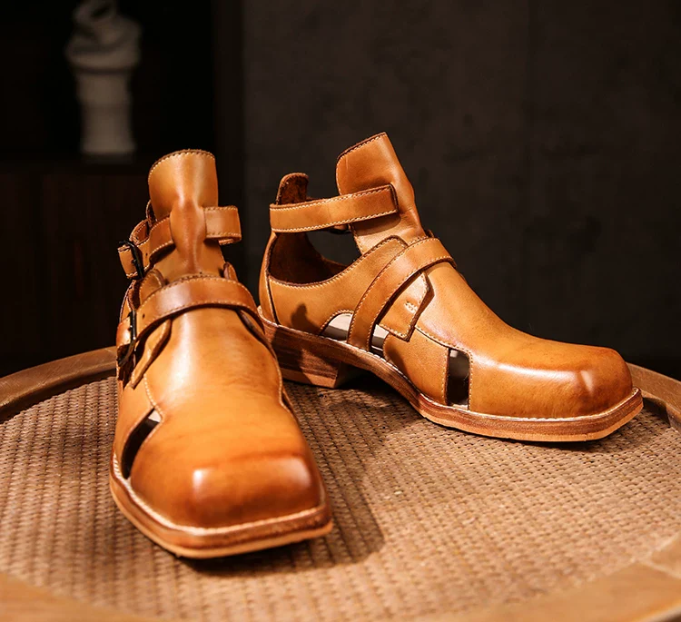 Hand-washed tire cowhide high-top sandals