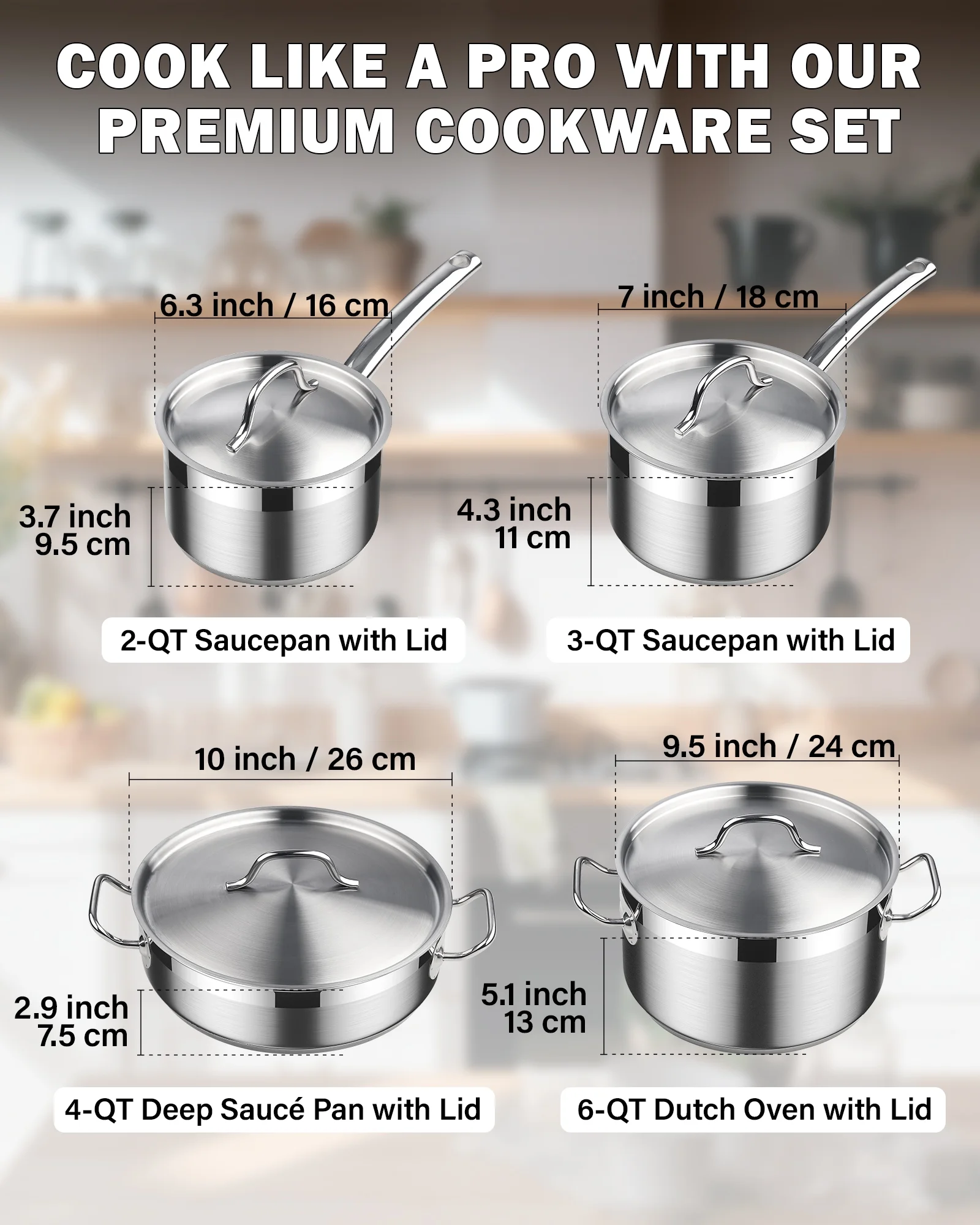 Cooks Standard Kitchen Cookware Sets Stainless Steel, Oven Safe Professional Pots and Pans Include Saucepan, Saut�� Pan, Stockpot with Lids, 8-Piece, Silver