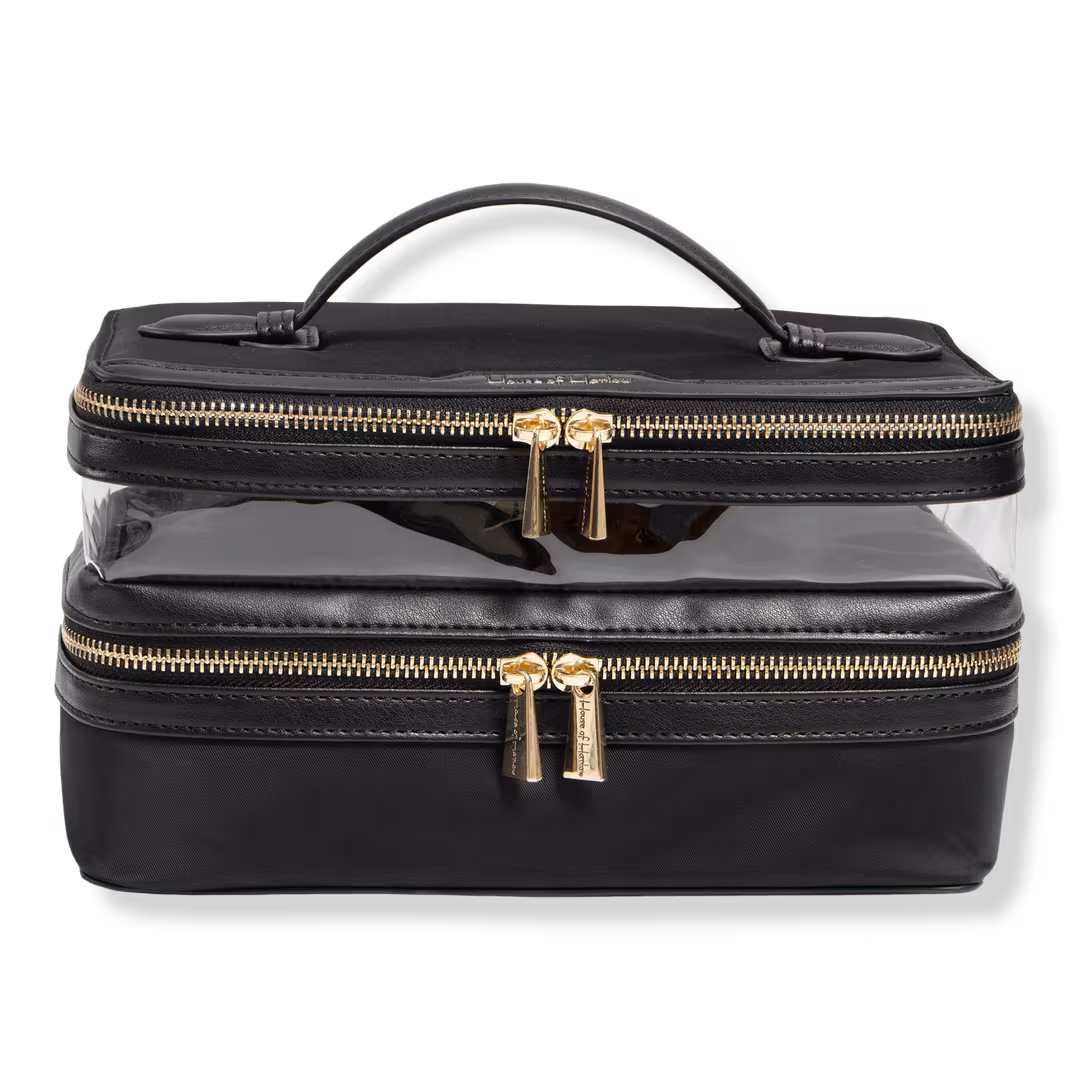 House of Harlow 1960  The Twill Nylon Double Compartment Toiletry Train Case