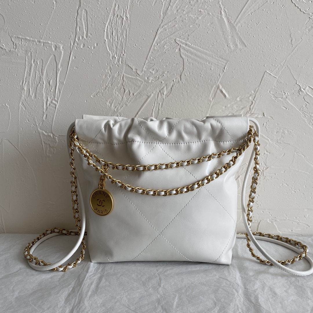 Chanel 22 Mini Handbag Calfskin & Silver Metal White