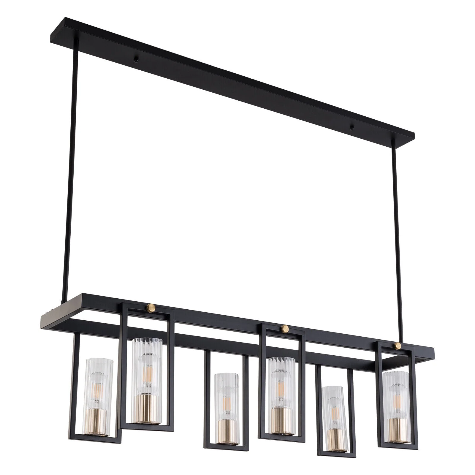 Gold Finish 6-Light Kitchen Island Lighting, Modern Linear Pendant Light Fixture