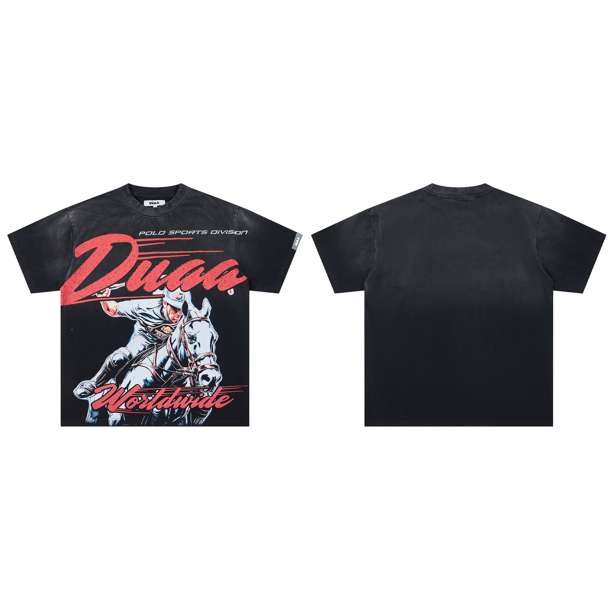 European and American fashion brand rhinestone-decorated distressed short-sleeved T-shirt with holes