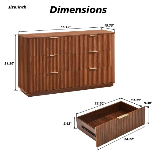 Fluted 6 Drawers Dresser, 55
