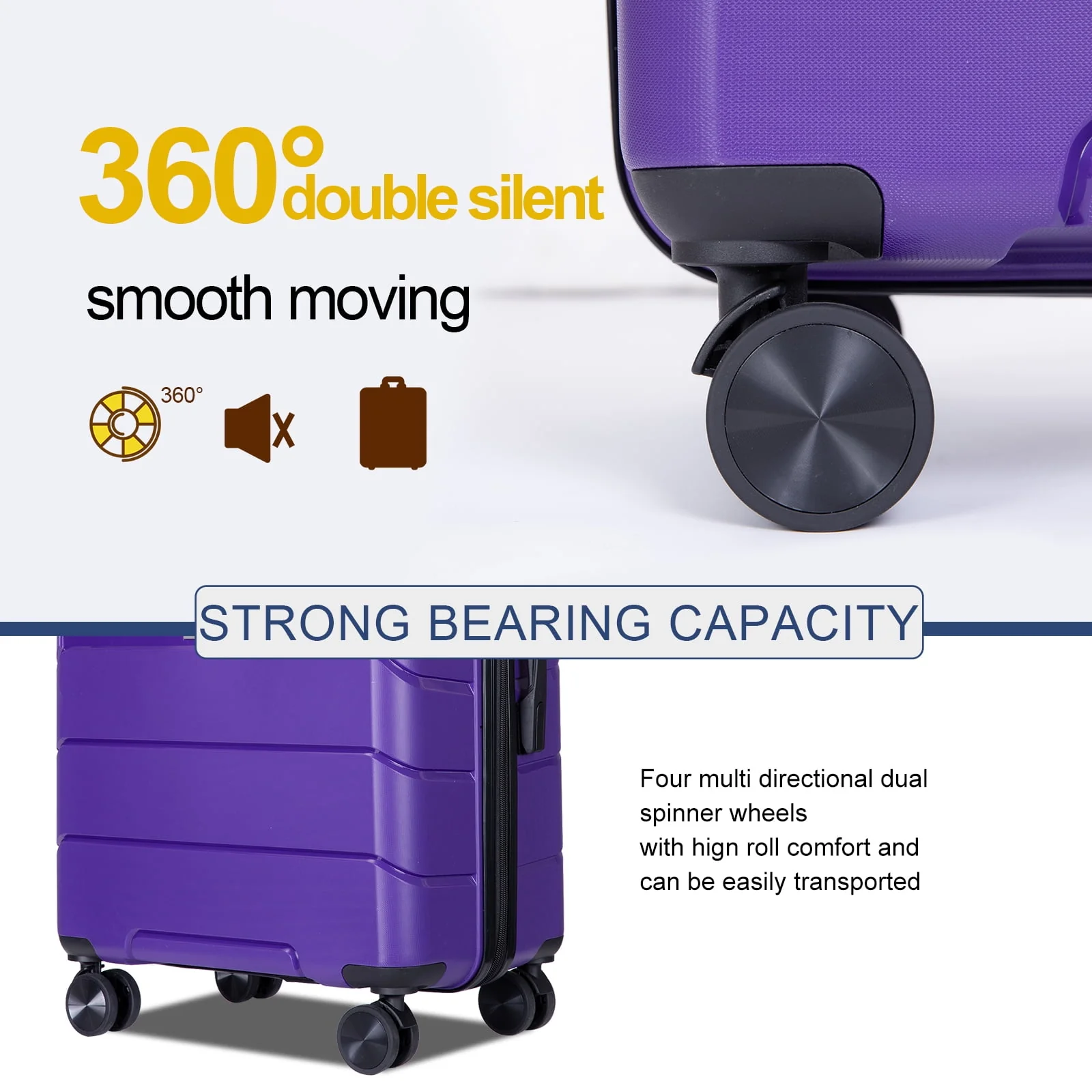 Tripcomp Hardshell Luggage Set,Carry-on,Lightweight Suitcase Set of 3Piece with Spinner Wheels,TSA Lock,20inch/24inch/28inch(Purple)
