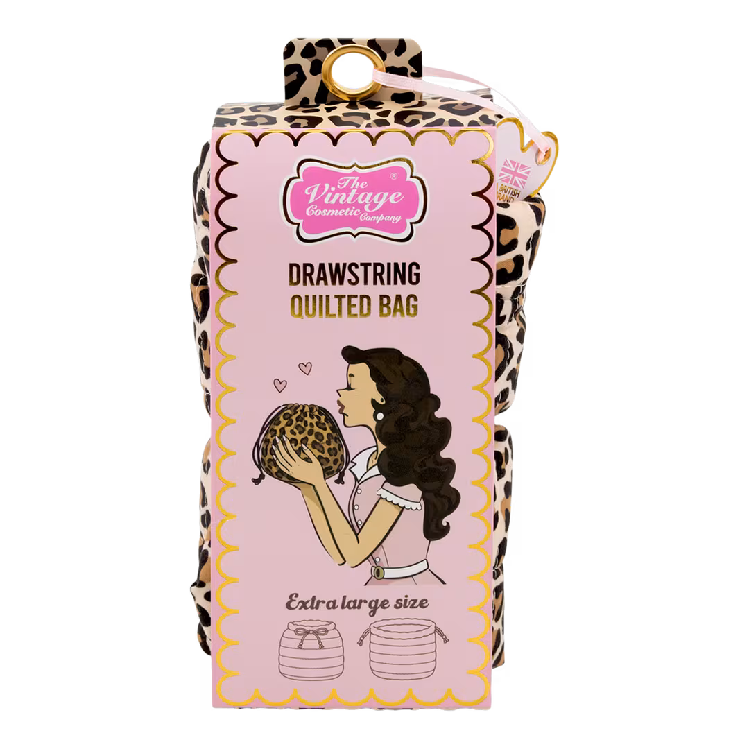 The Vintage Cosmetic Company  Leopard Drawstring Quilted Bag