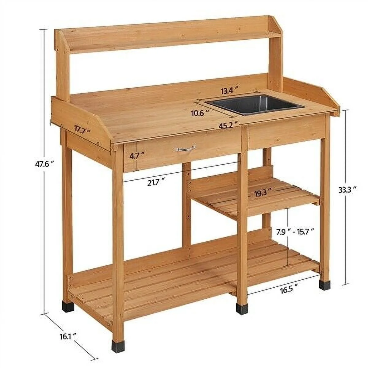 XYTREW Garden Potting Bench Table C Outdoor Wooden Workstation for Gardening with Storage Shelves, Natural Fir Wood Planting Work Desk