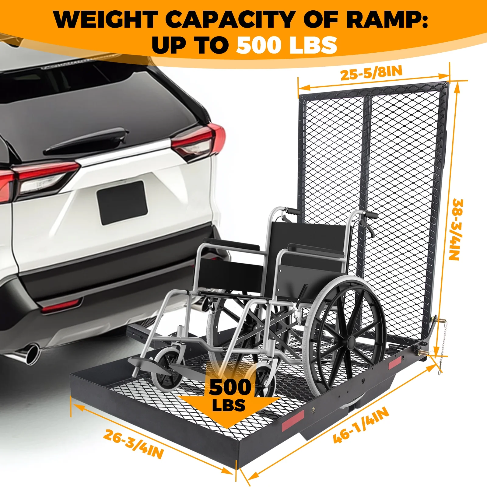 HECASA Hitch Mounted Cargo Carrier Mobility Scooter and Wheelchair Carrier Rack with Loading Ramp Luggage Basket Disability Medical Lift Rack