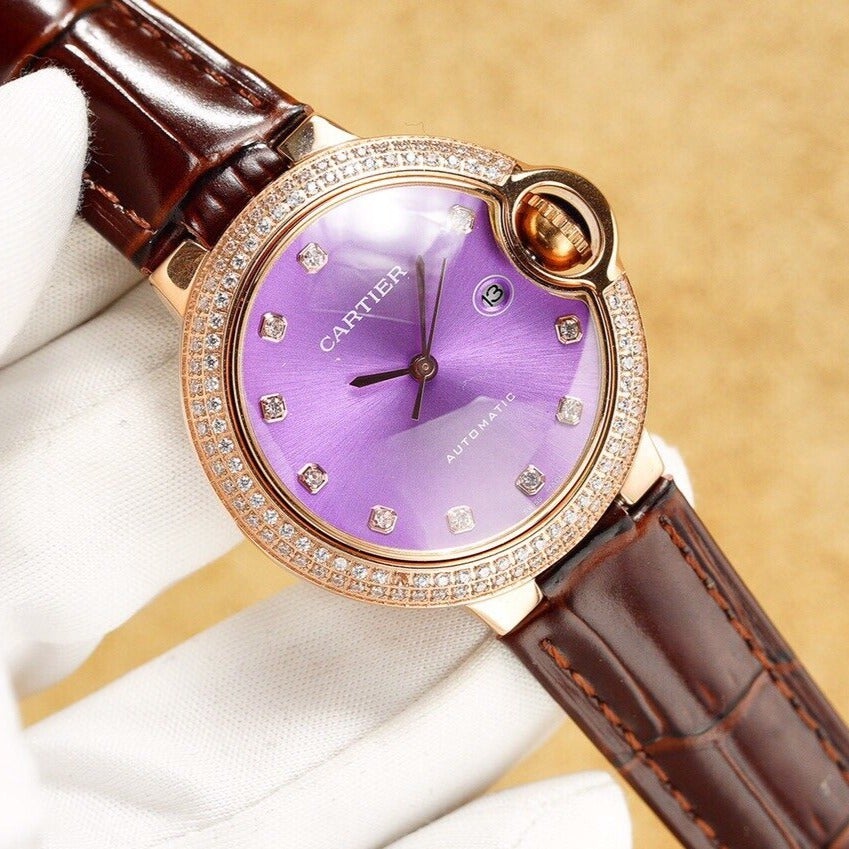 Cartier Watch BALLON BLEU 33MM ROSE GOLD CASE PINK DIAL LEATHER STRAP