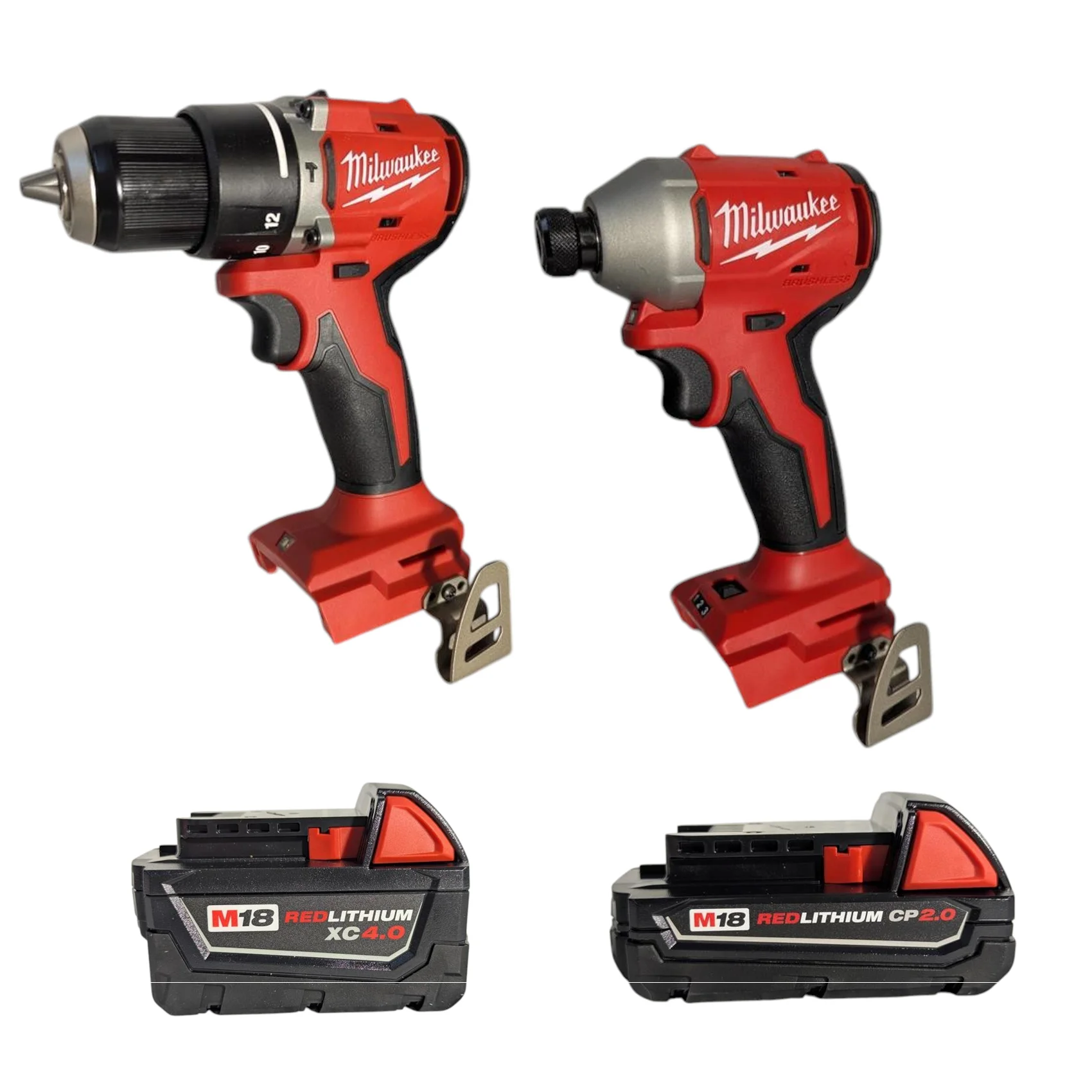 Milwaukee 3693-22CX M18 Compact Brushless 2-Tool Combo Kit C 1/2" Hammer Drill & 1/4" Impact Driver with (2) Batteries, Charger & Bag - Ideal for Drilling, Fastening, and Wordworking Applications
