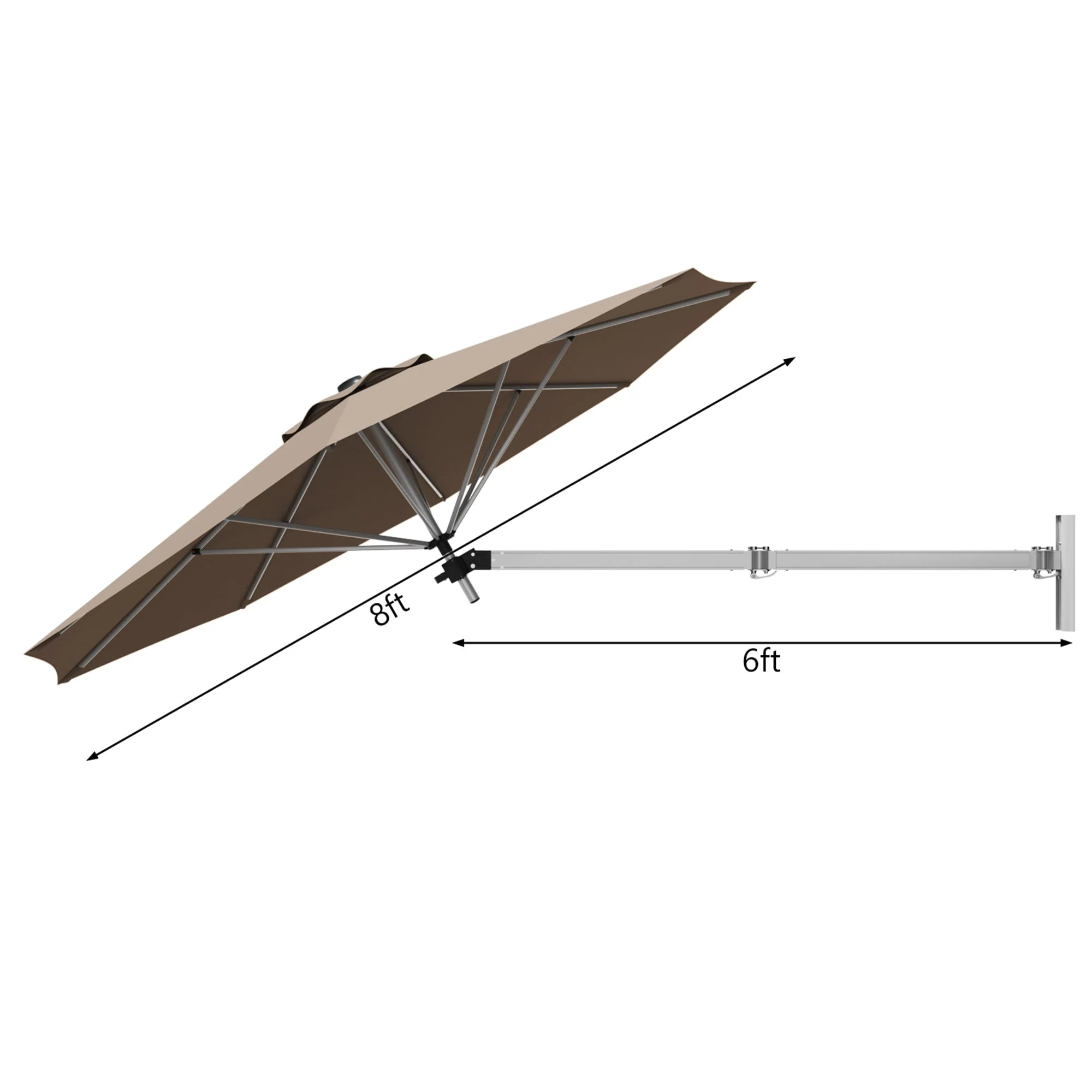 Gymax 8FT Patio Wall Mounted Cantilever Umbrella Parsol w/ Adjustable Pole Tan