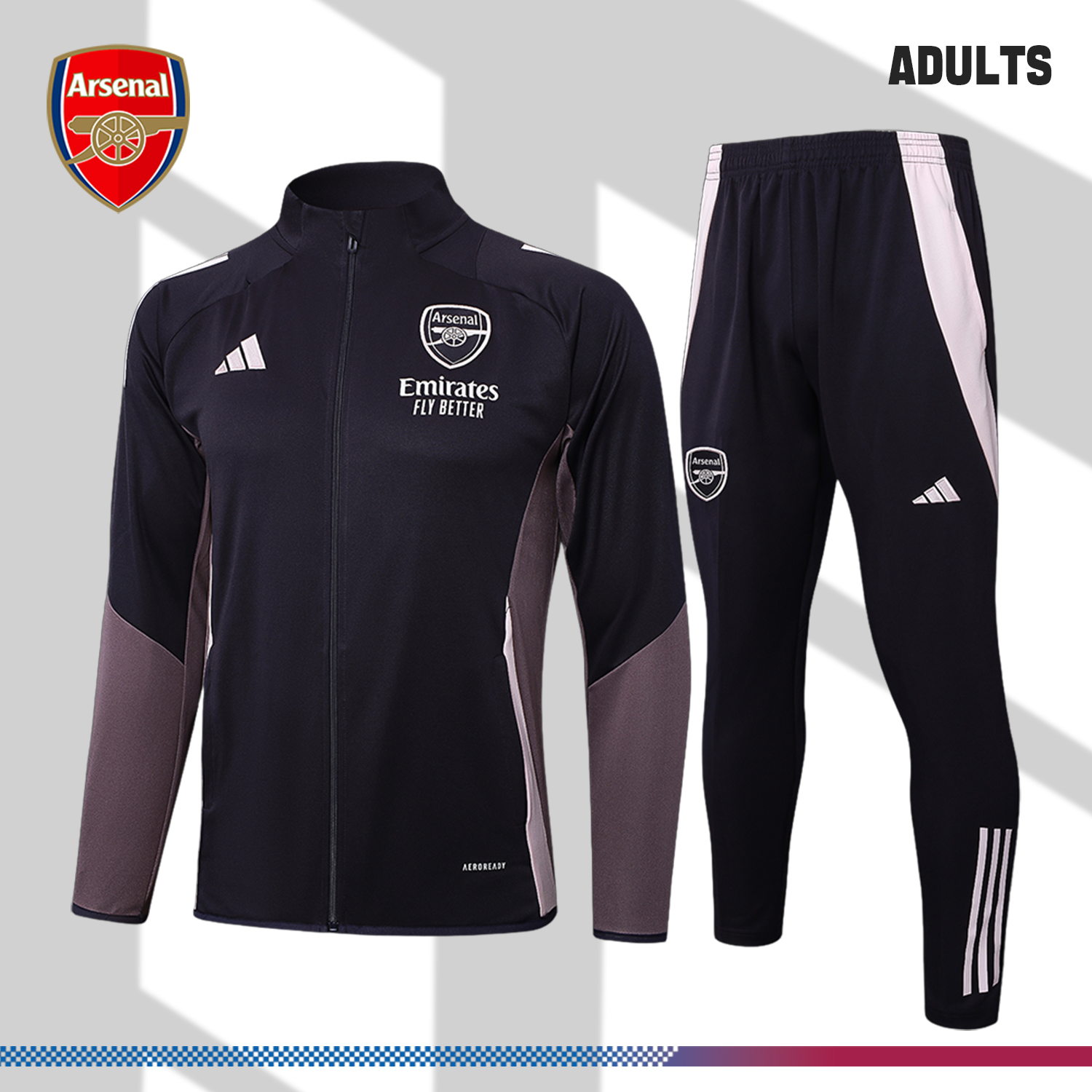 2024/2025 Arsenal Grey Purple Adult Full Zip Training Suit (Adult Kit)