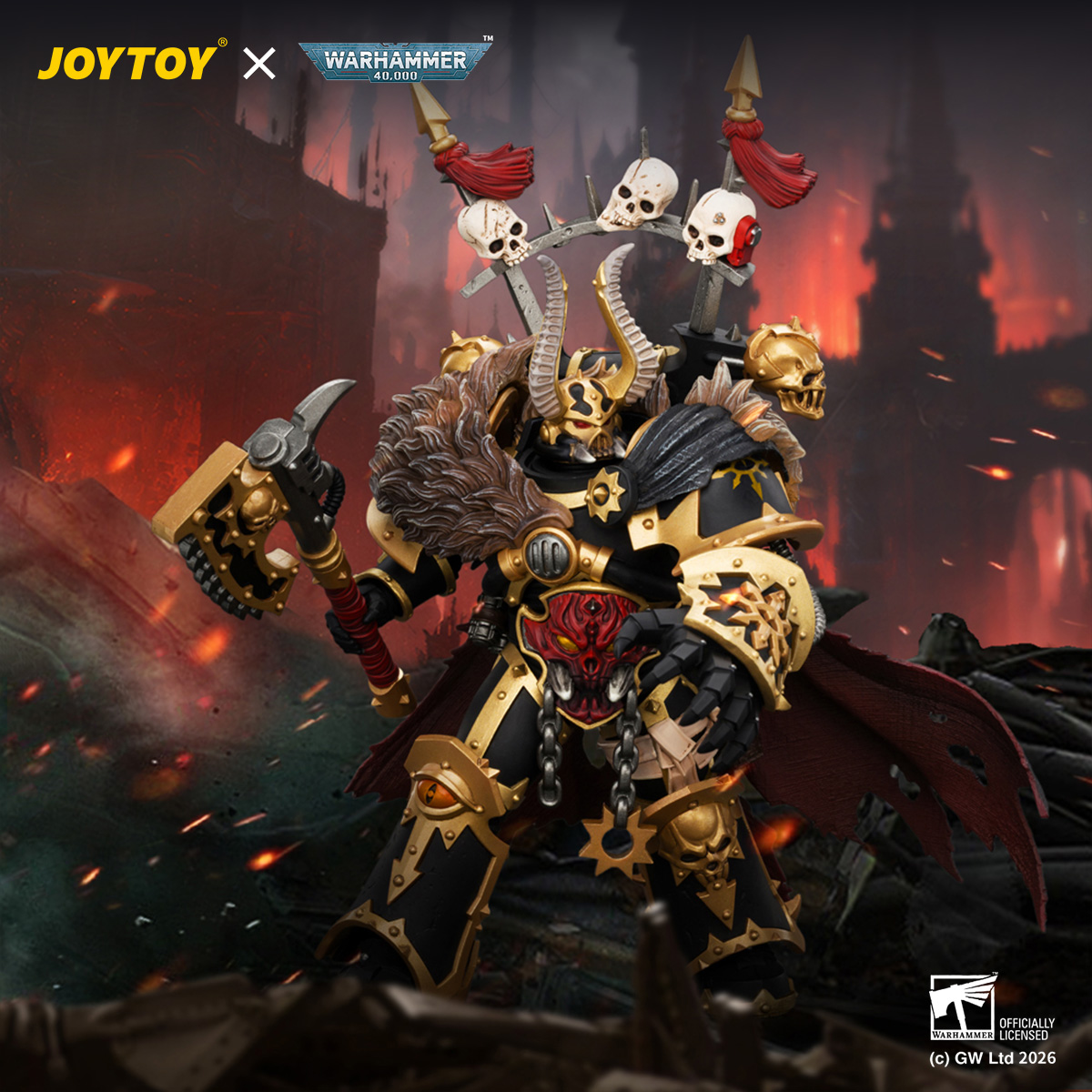 JOYTOY JT05046 Warhammer 40k 1:18 Black Legion Chaos Lord with Power Fist, Plasma Pistol and Astartes Chainblade - JOYTOY WORLD