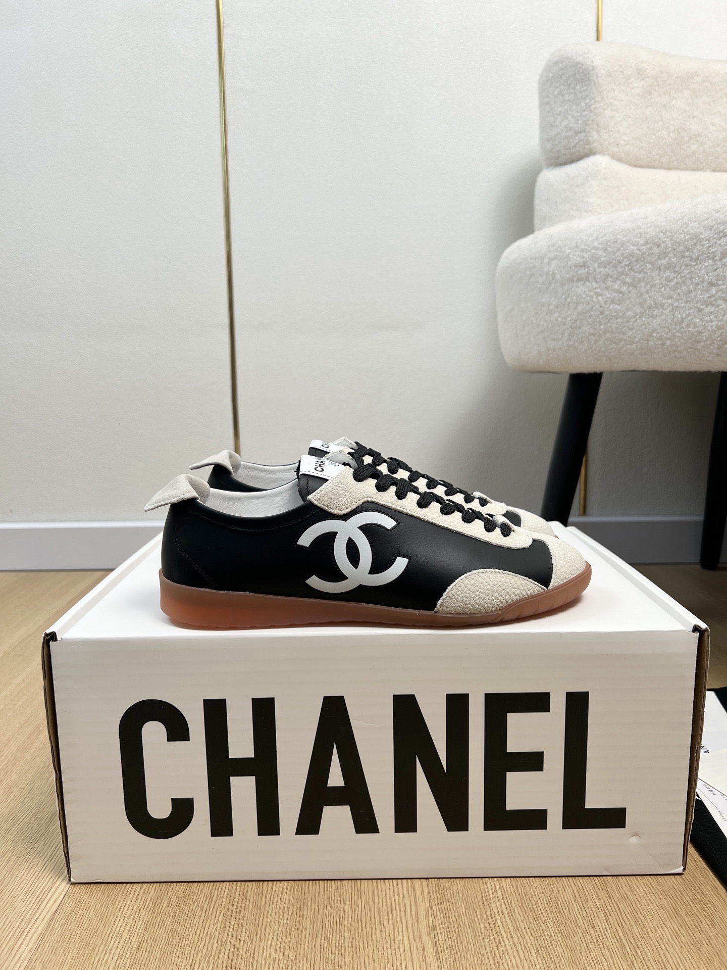 Chanel Calfskin Embossed Suede Womens CC Sneakers