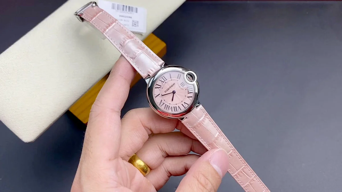 Cartier Watch Balloon 33mm Silver Pink Leather