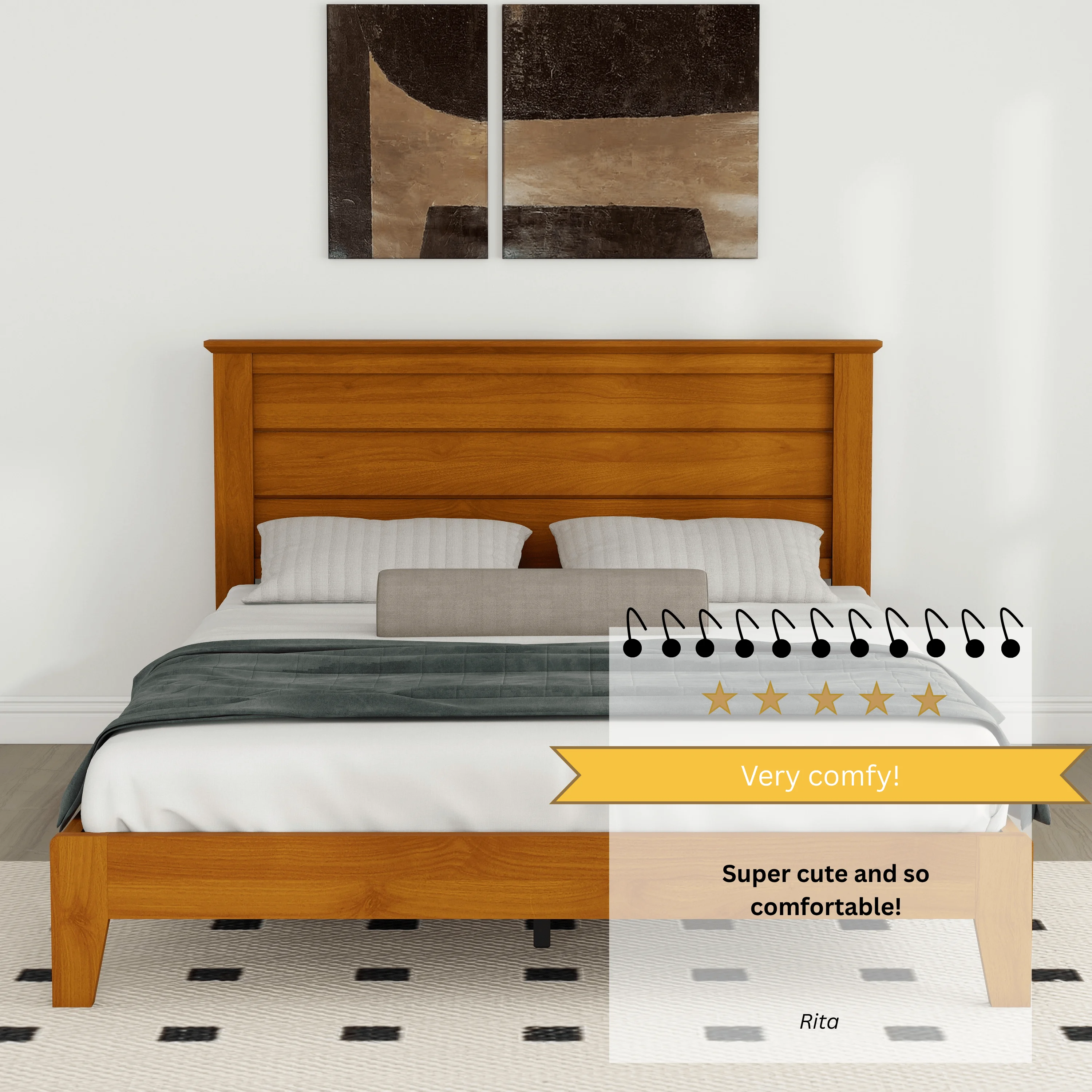 Galano Tiena Lencia Queen Bed Frame with Headboard, Amber Walnut