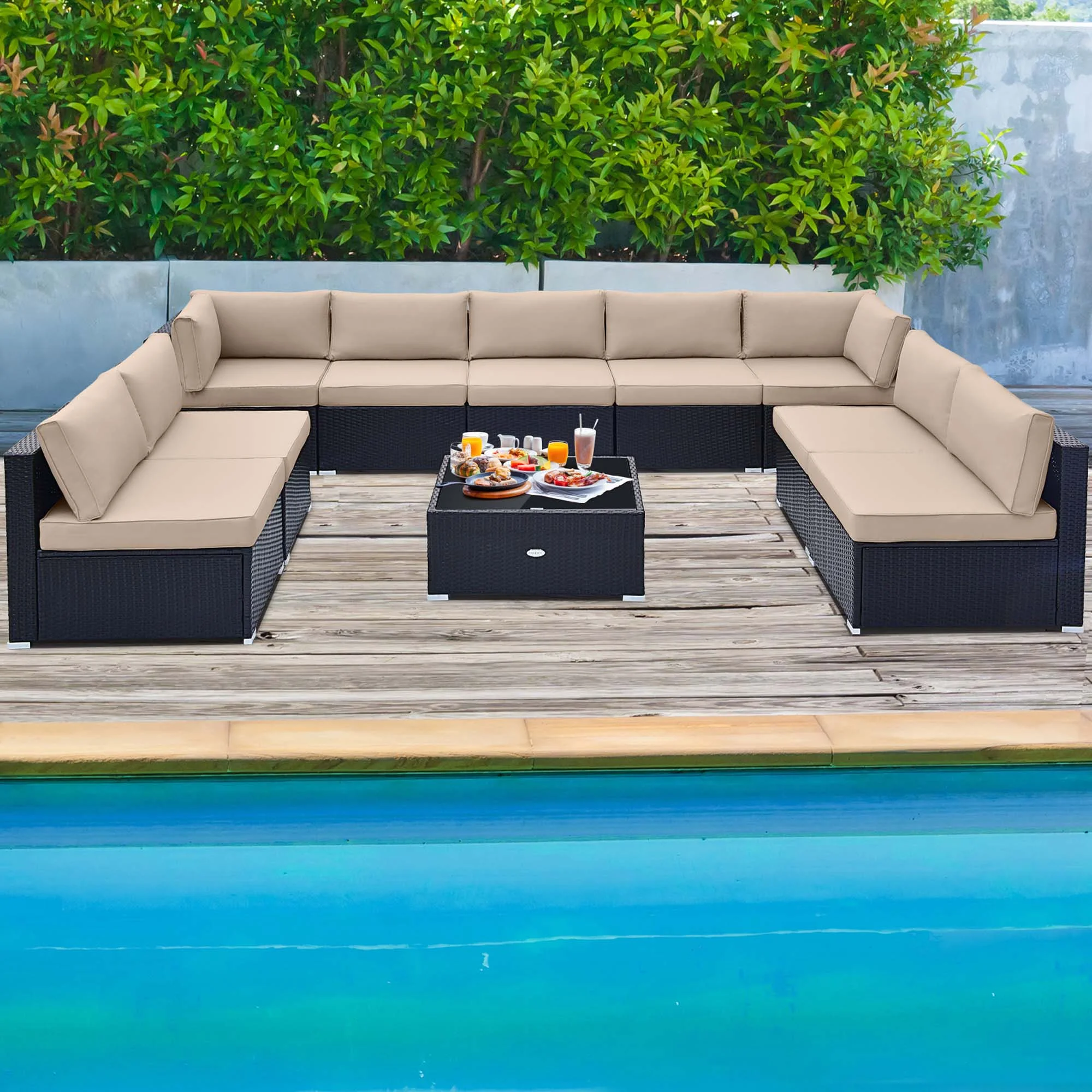 Costway 10 PCS Patio Rattan Furniture Set Outdoor Wicker Sofa Table Cushioned Seat Beige