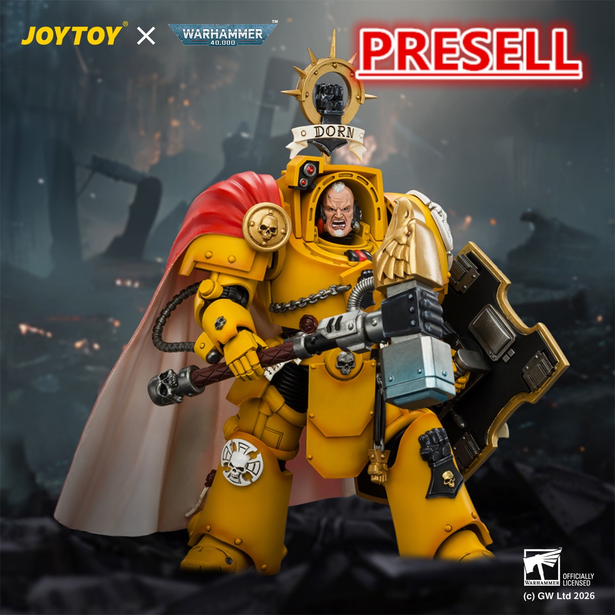 JOYTOY JT04896 Warhammer 40k 1:18 Imperial Fists Darnath Lysander with Thunder Hammer and Storm Shield - JOYTOY WORLD