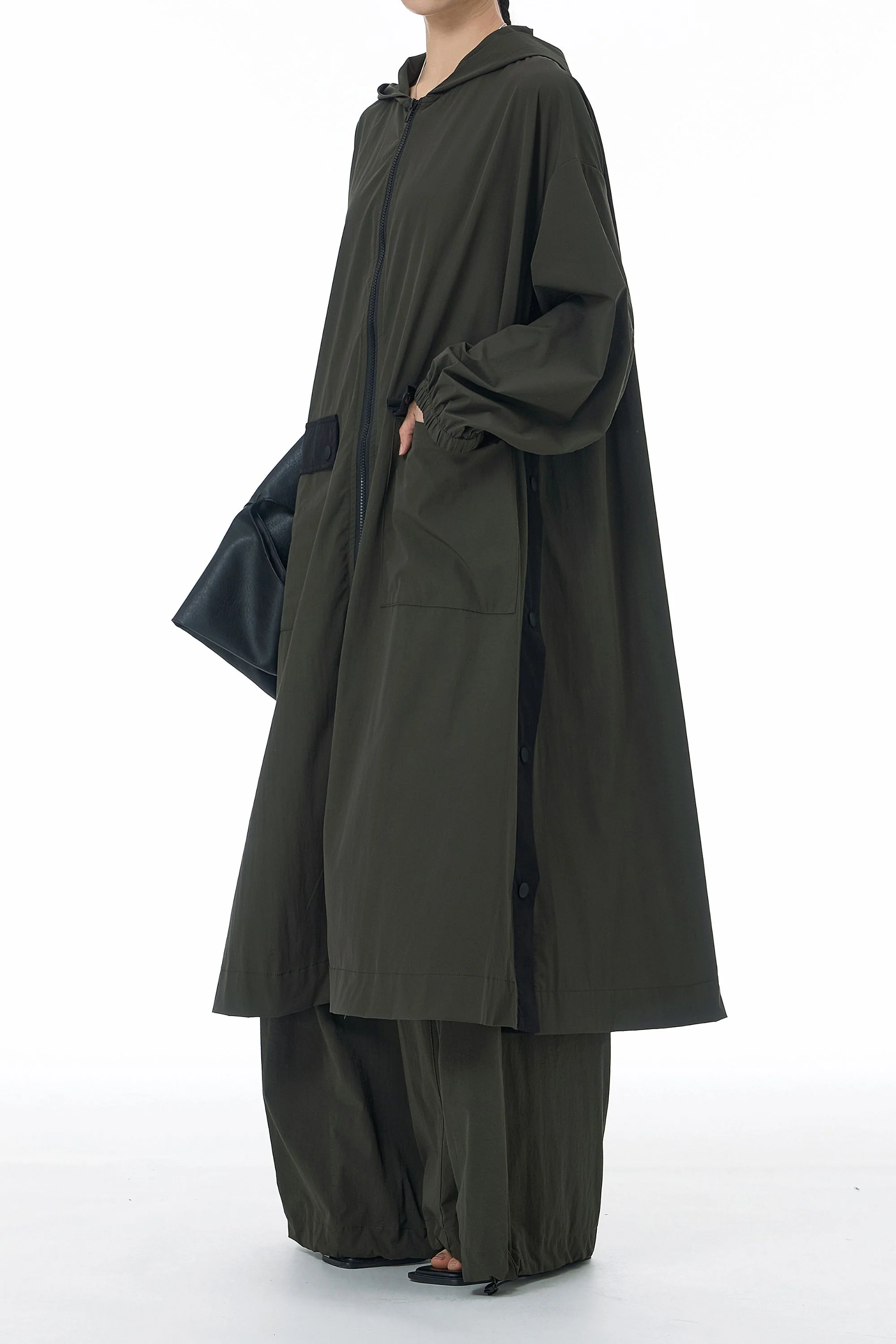 SnapHood Green Zippered Trench Coat