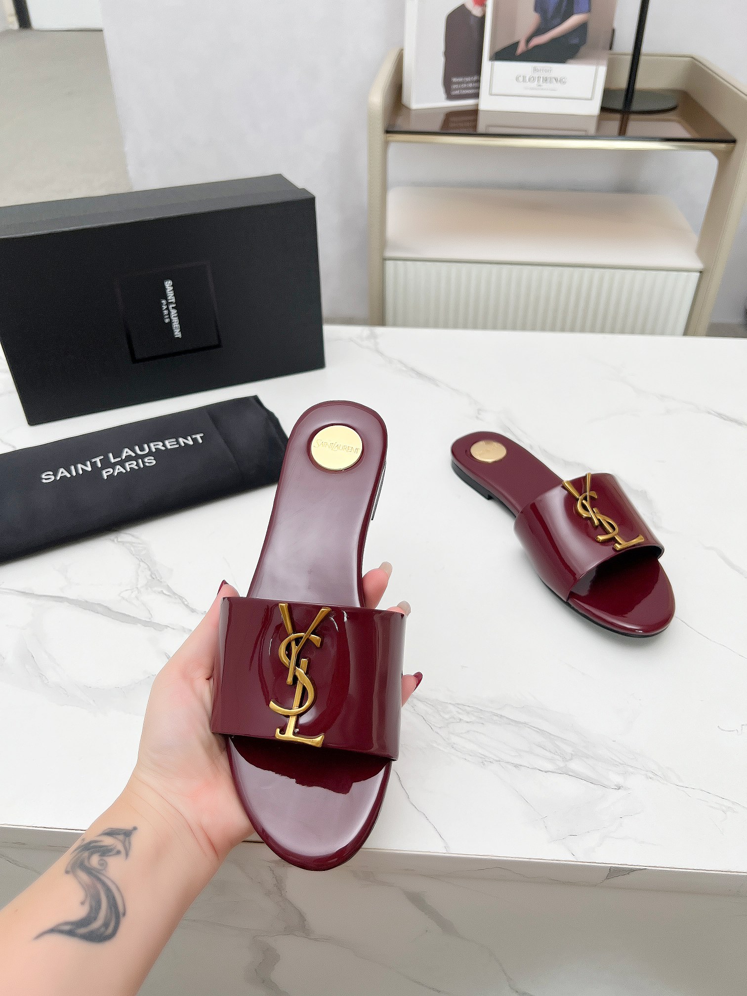 YSL Saint Laurent Classic slippers Genuine Leather Sole
