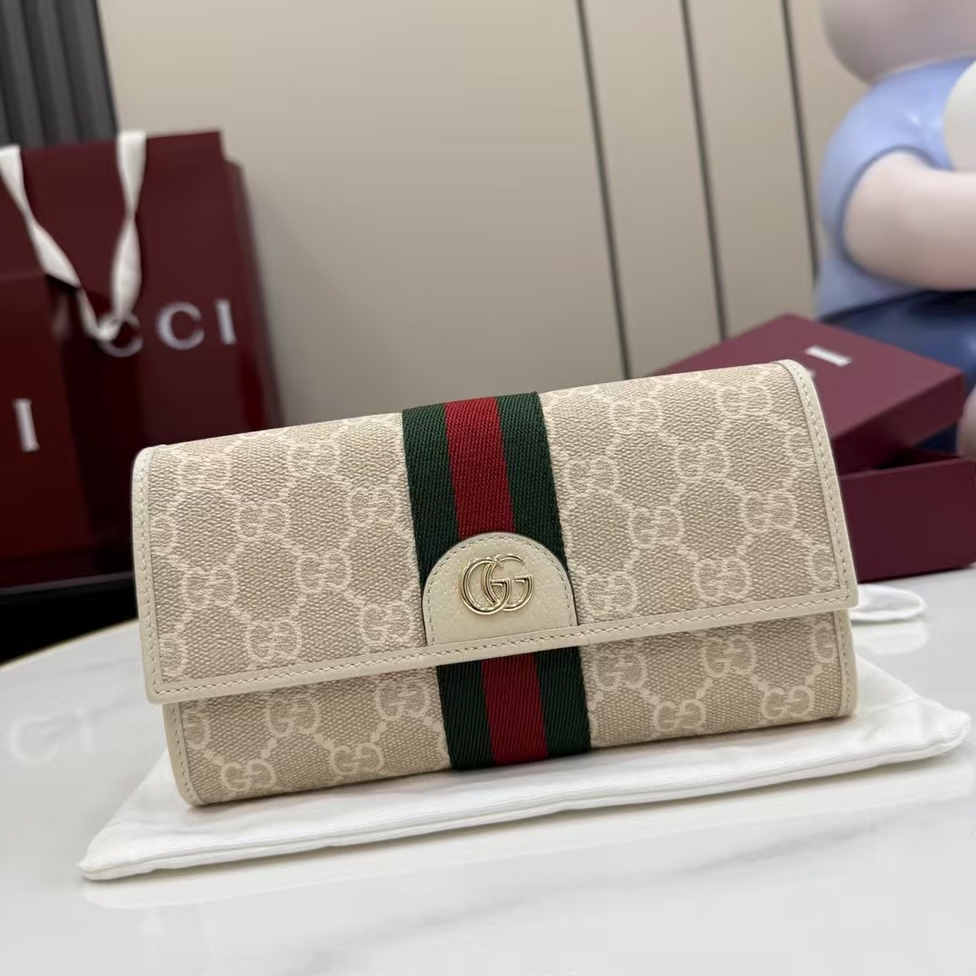 Gucci New Beige Ophidia Collection Long Wallet