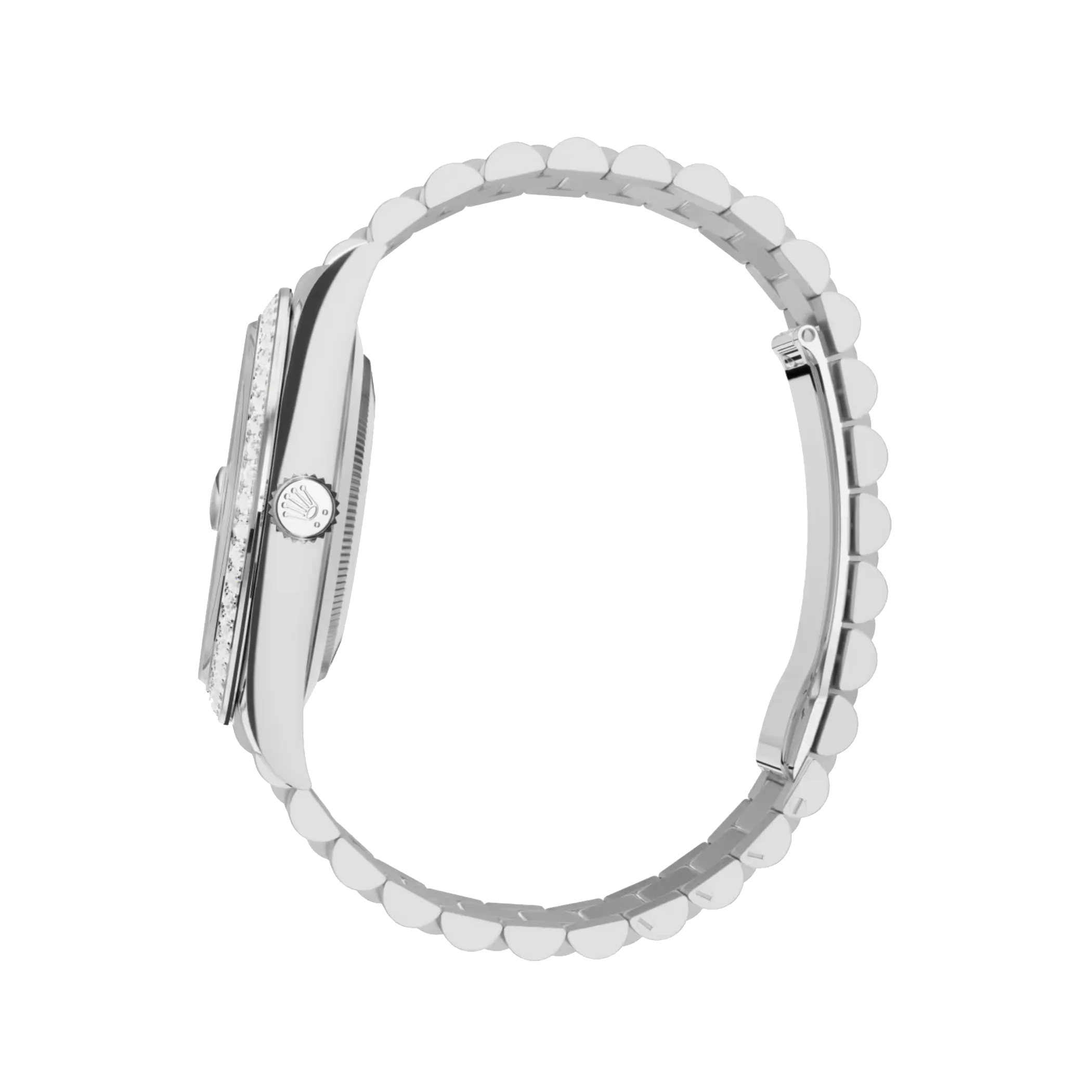 Rolex Day-Date: white gold, silver dial, diamond-set bezel, President bracelet, m128349rbr-0001