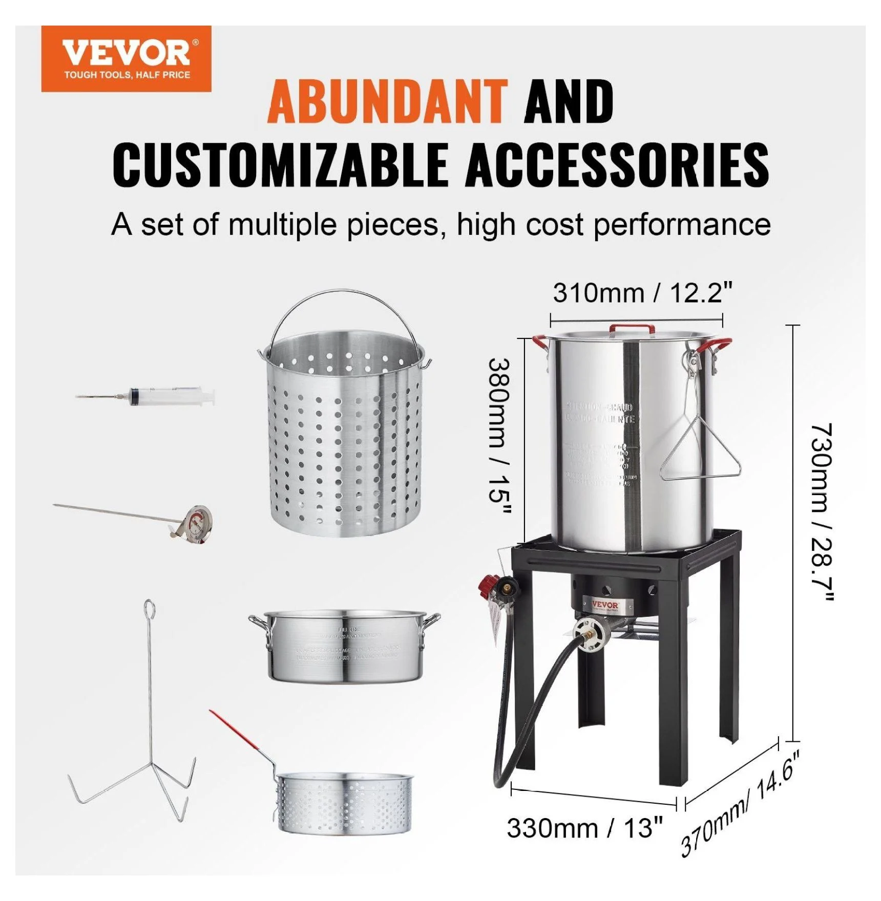 Turkey Deep Fryer, 30-qt Turkey & 10-qt Fish Steamer Cooker Set, Outdoor Aluminum Seafood Frying Pot, 54,000 BTU Burner Propane Gas Boiler, Includes Baskets, Perforated Poultry Rack, Thermometer 10 Qt