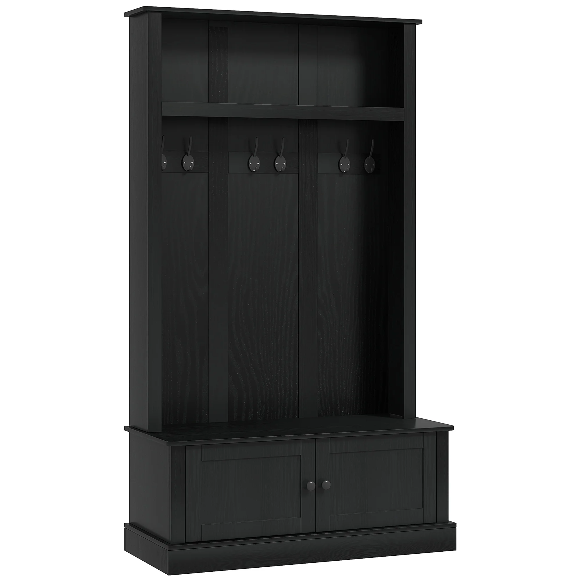 HOMCOM Hall Tree, Entryway Bench w/ Coat Rack, Shoe Cabinet, Black
