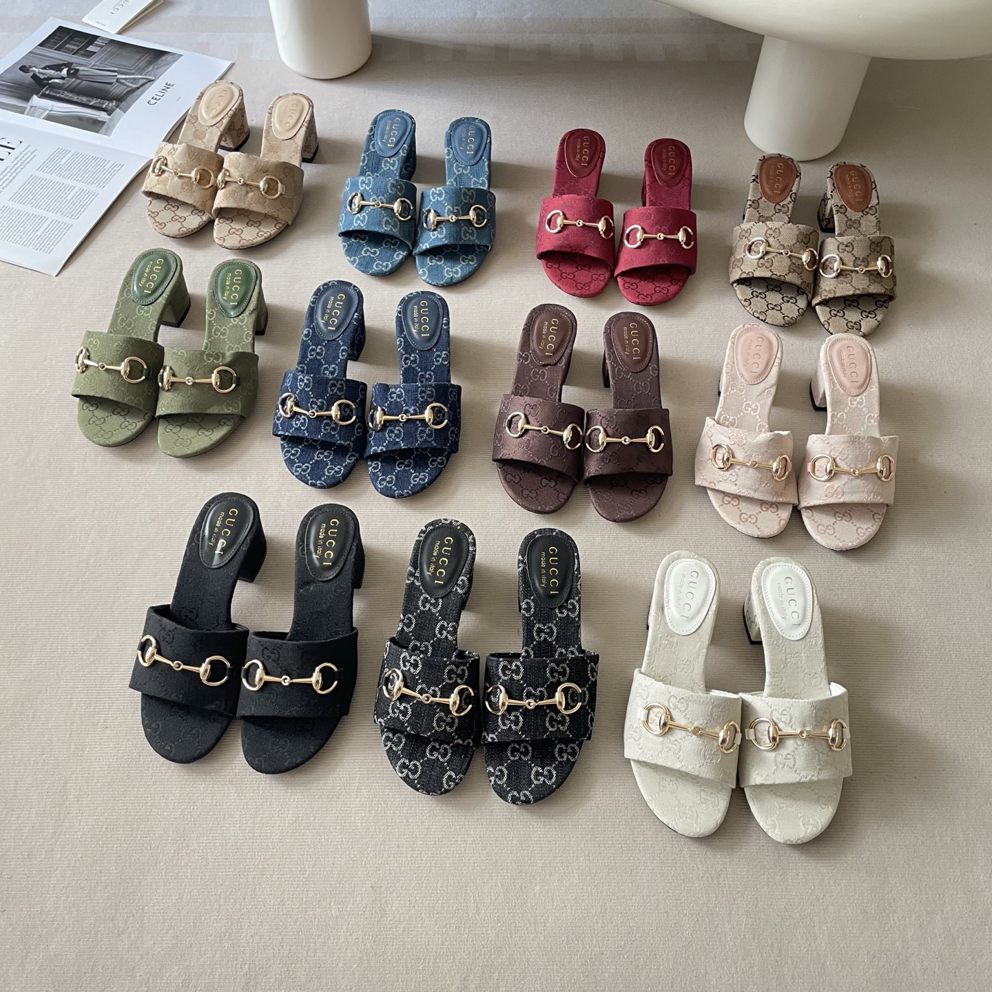 Gucci GG Jacquard Horsebit Block-Heel Mules